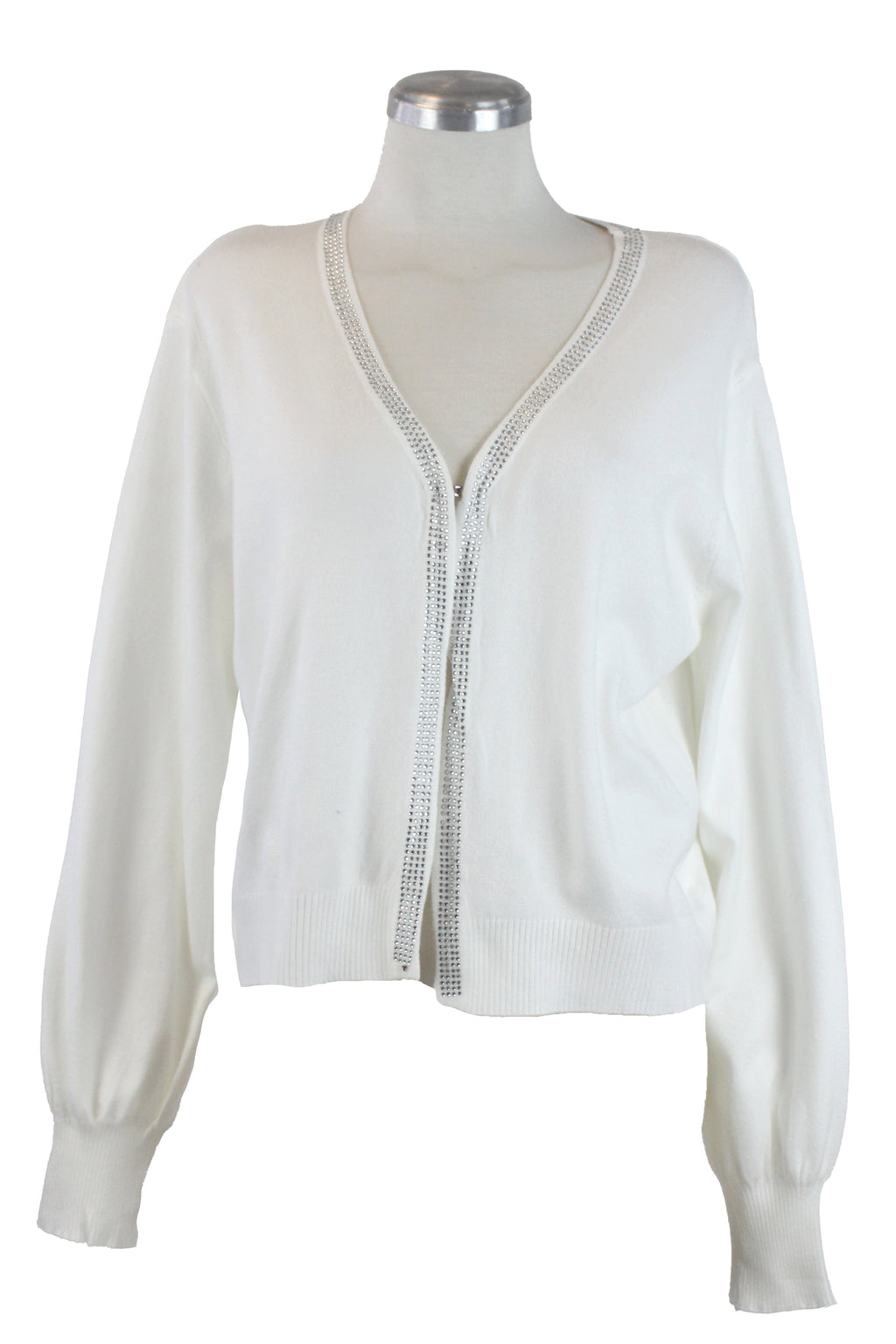 SQY-30045 Suéter con Cuello y Cierre de Brillos y Botón de Gancho