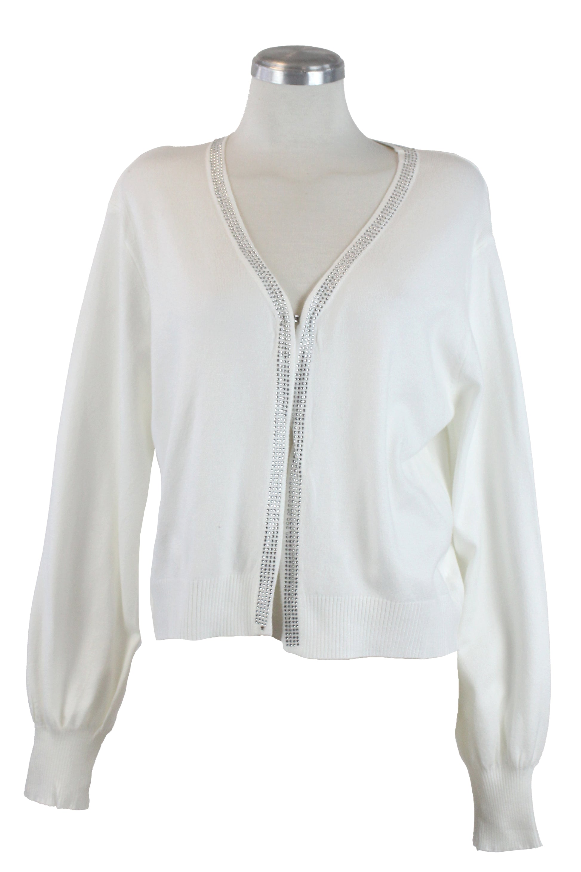 SQY-30045 Suéter con Cuello y Cierre de Brillos y Botón de Gancho