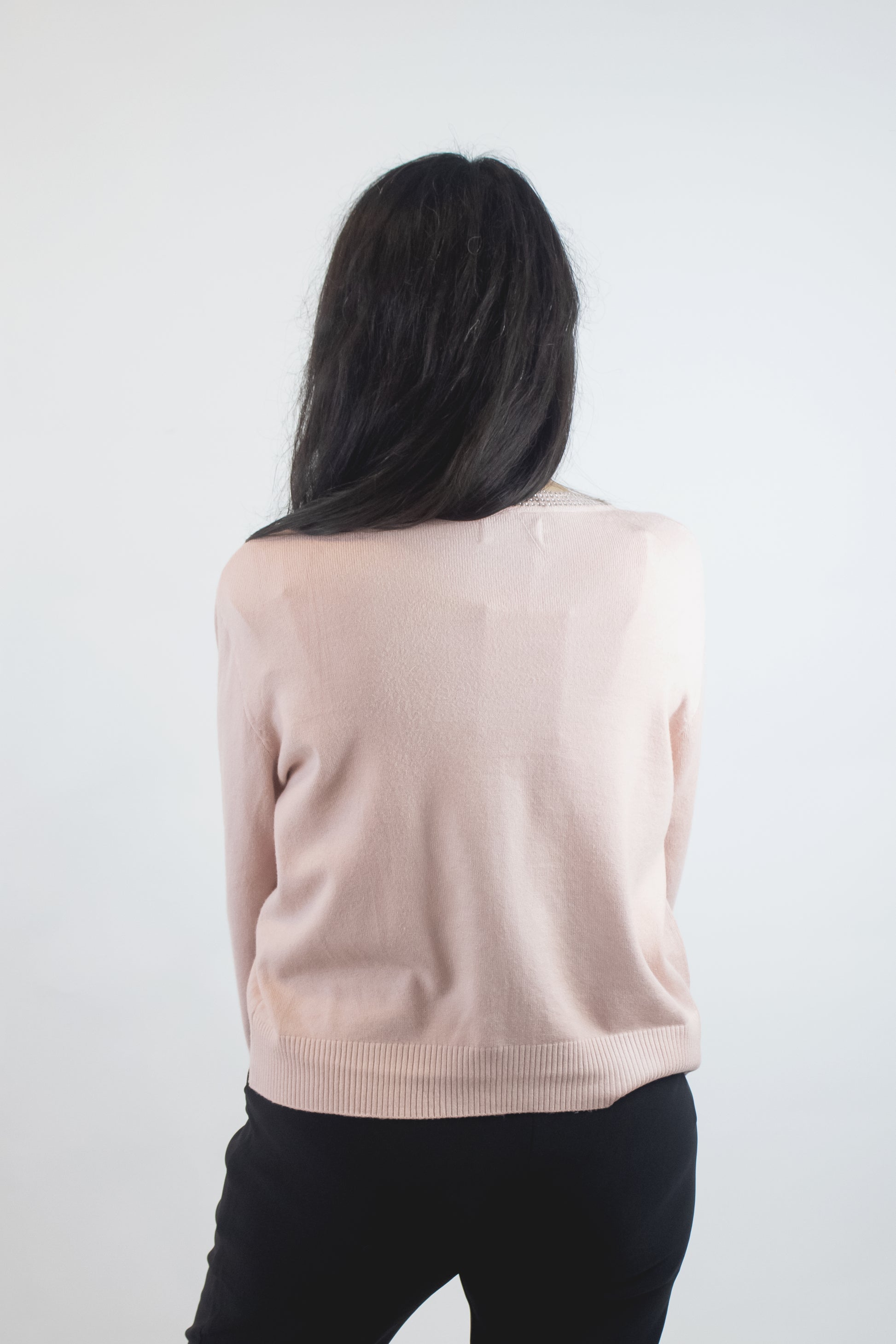 SQY-30045 Suéter con Cuello y Cierre de Brillos y Botón de Gancho