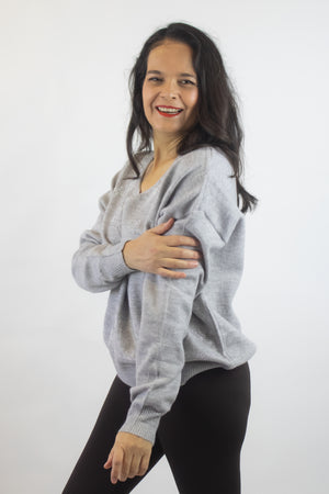 SQY30058 Suéter de Cuello V y Figuras de Brillos