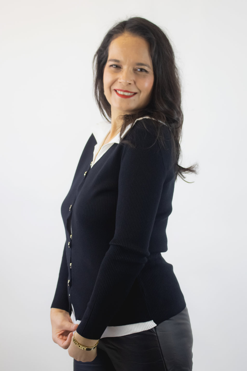 SQY-30046 Suéter Doble con Botones Dorados