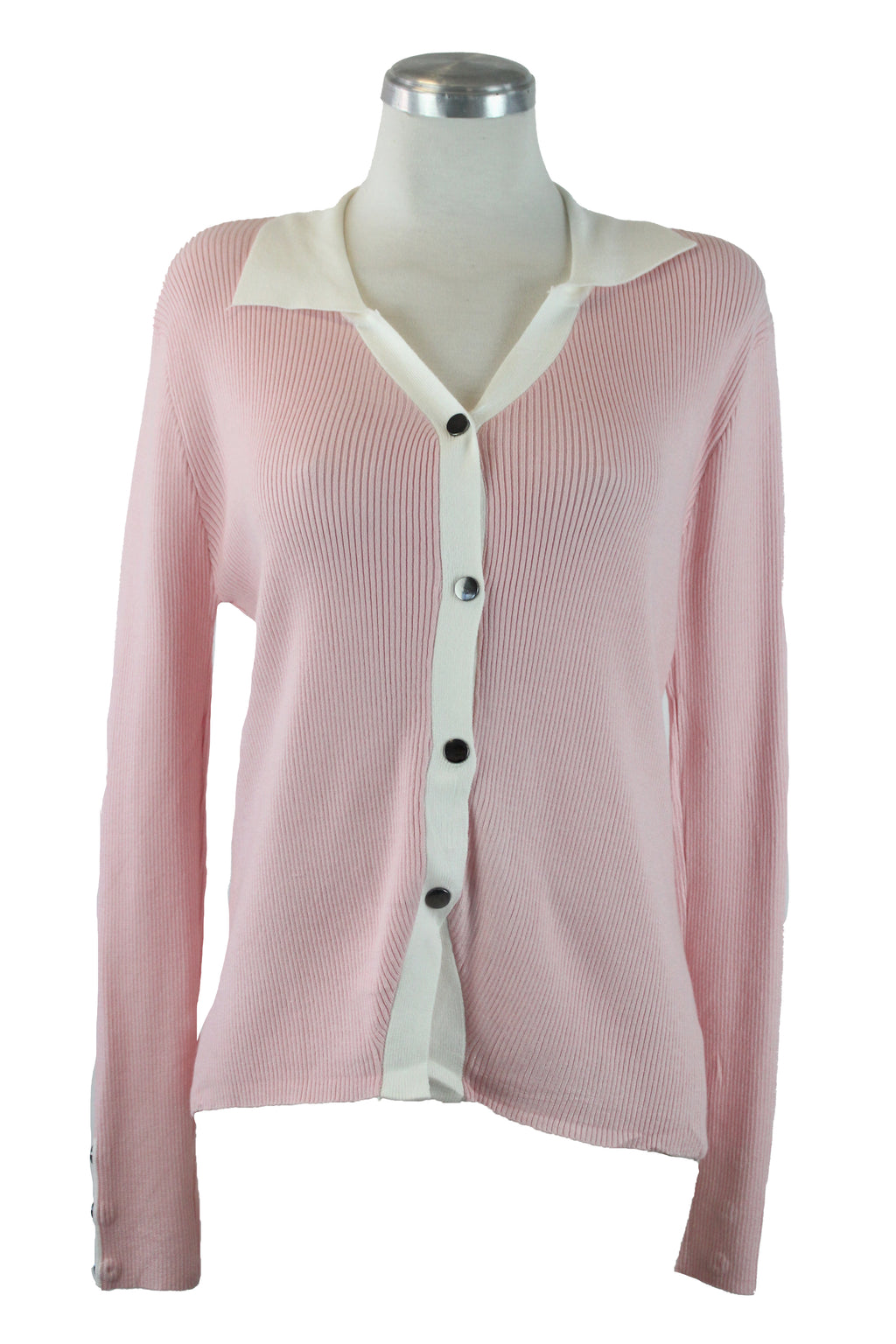 SQY-30047 Suéter con Cuello Tipo Camisa y Botones Plateados