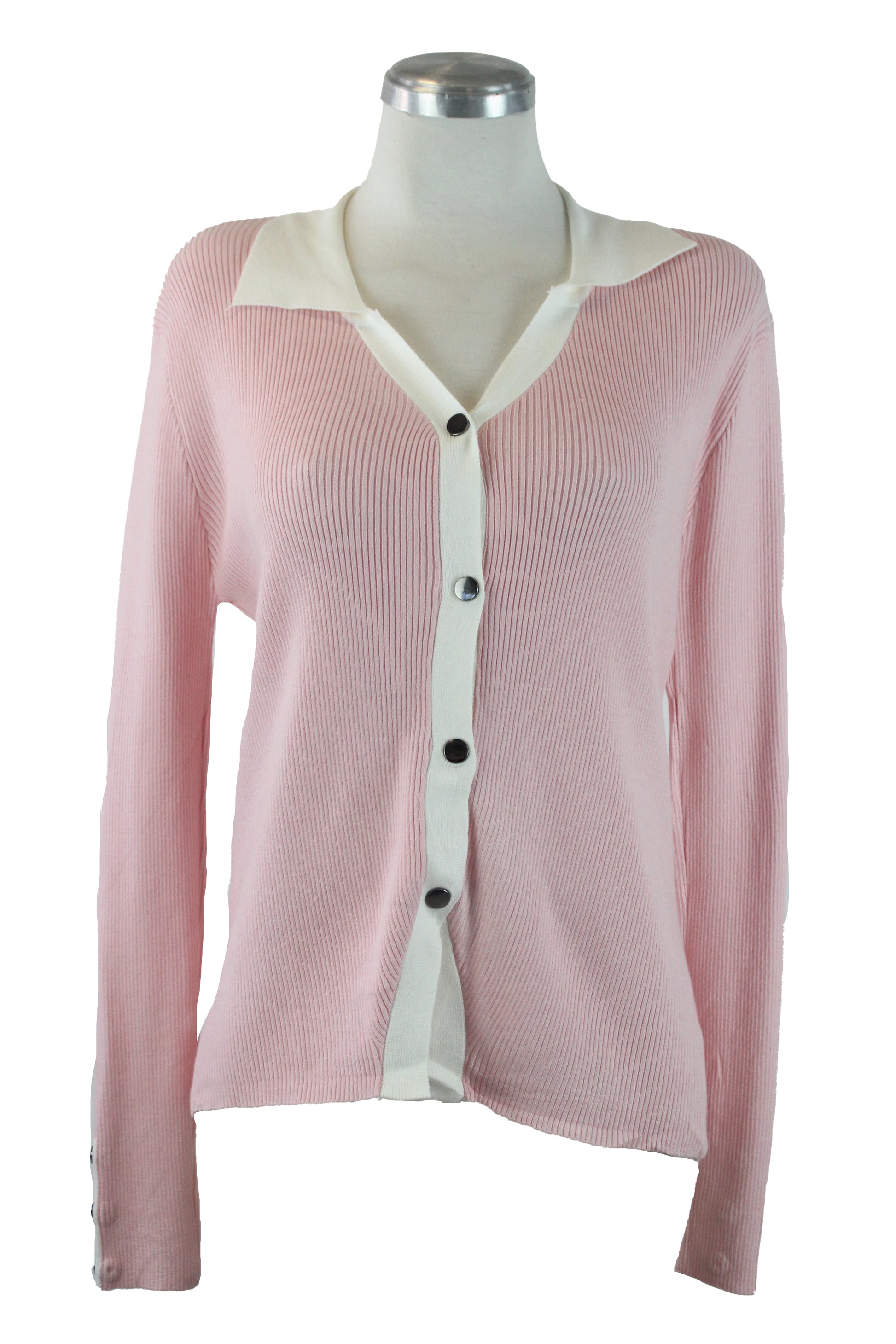 SQY-30047 Suéter con Cuello Tipo Camisa y Botones Plateados