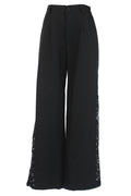 C277 Pantalón con Elástico Bordado de Flores a Los Lados