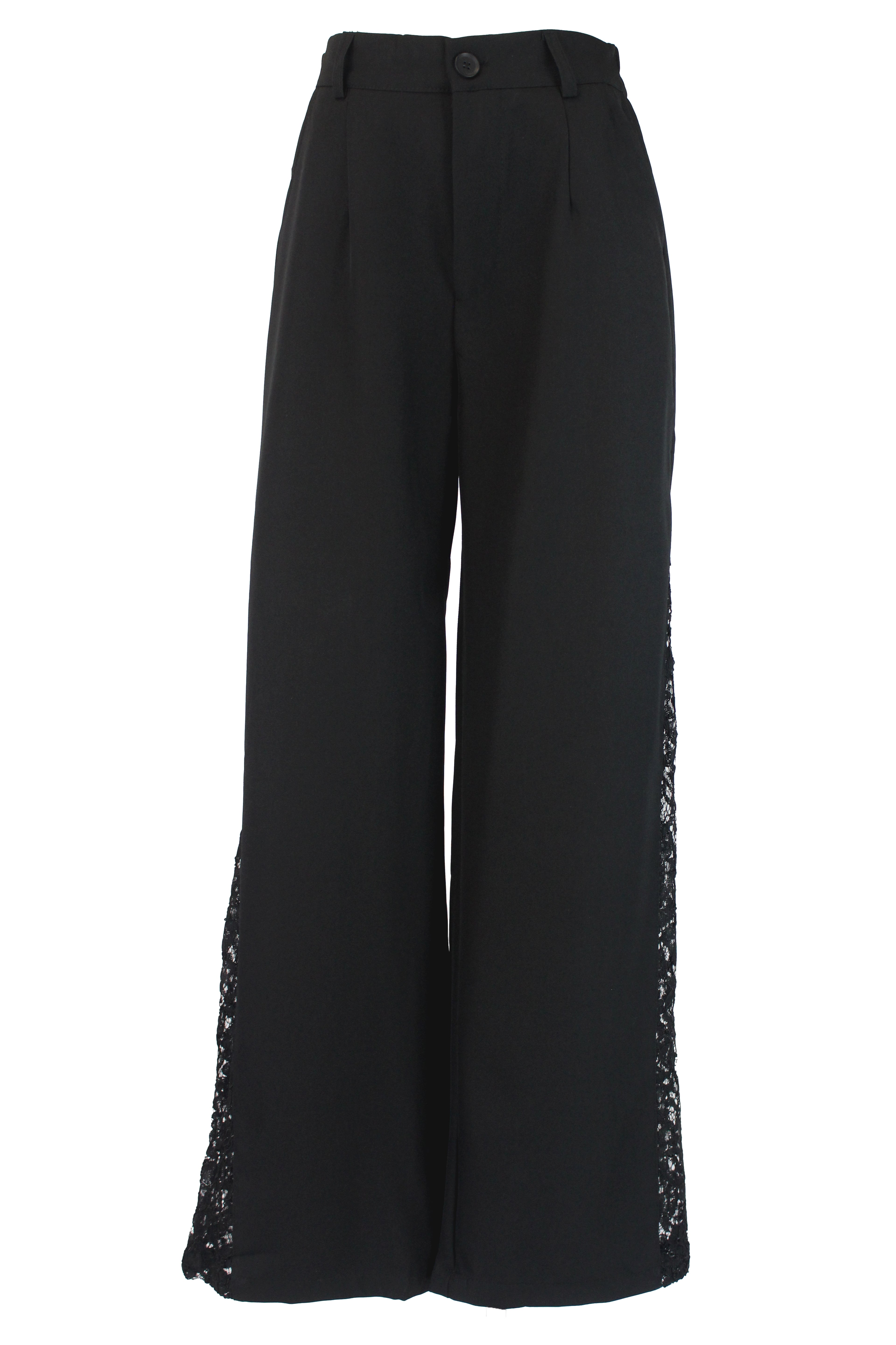 C277 Pantalón con Elástico Bordado de Flores a Los Lados