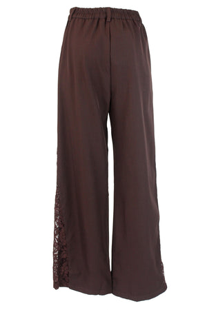 C277 Pantalón con Elástico Bordado de Flores a Los Lados