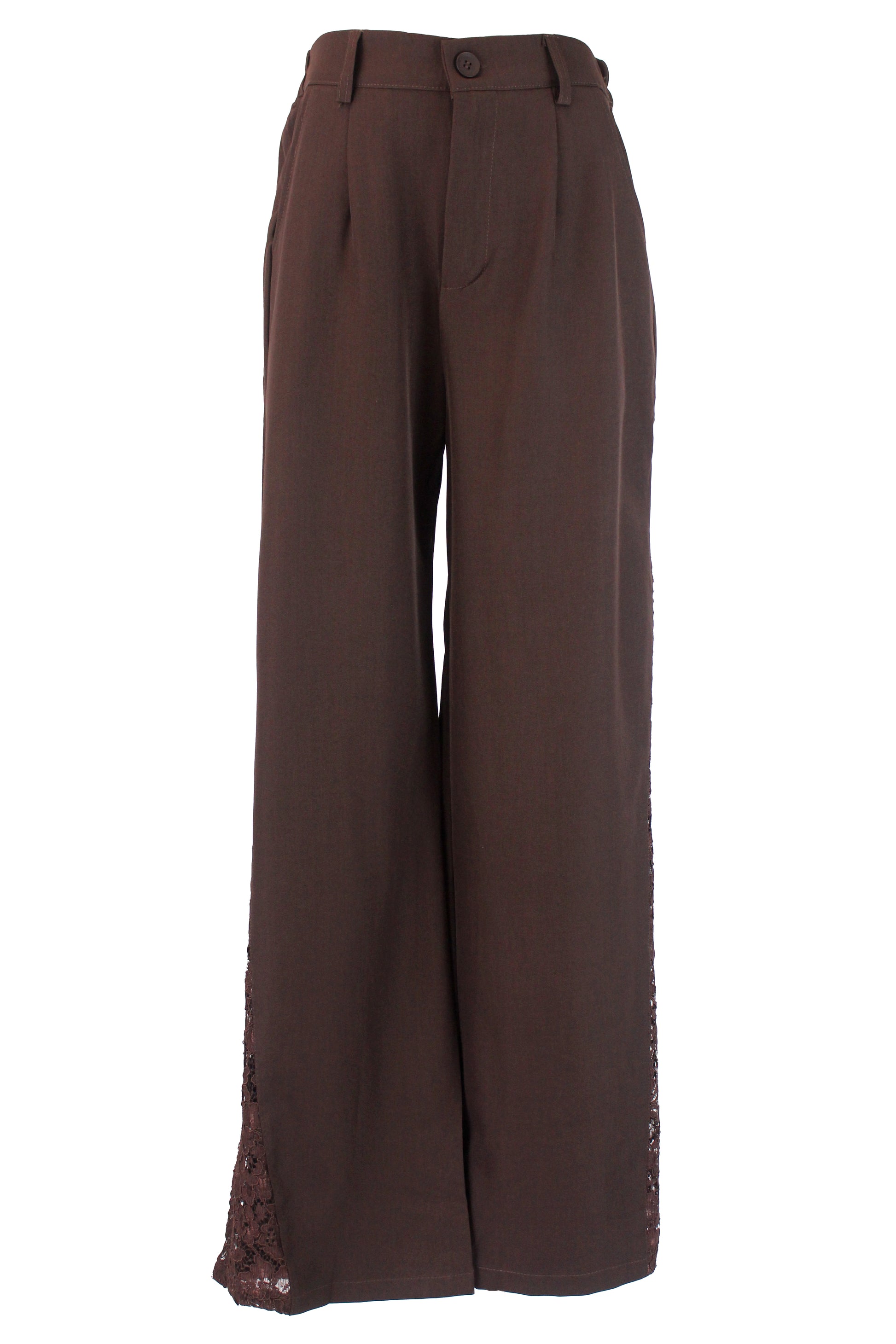 C277 Pantalón con Elástico Bordado de Flores a Los Lados