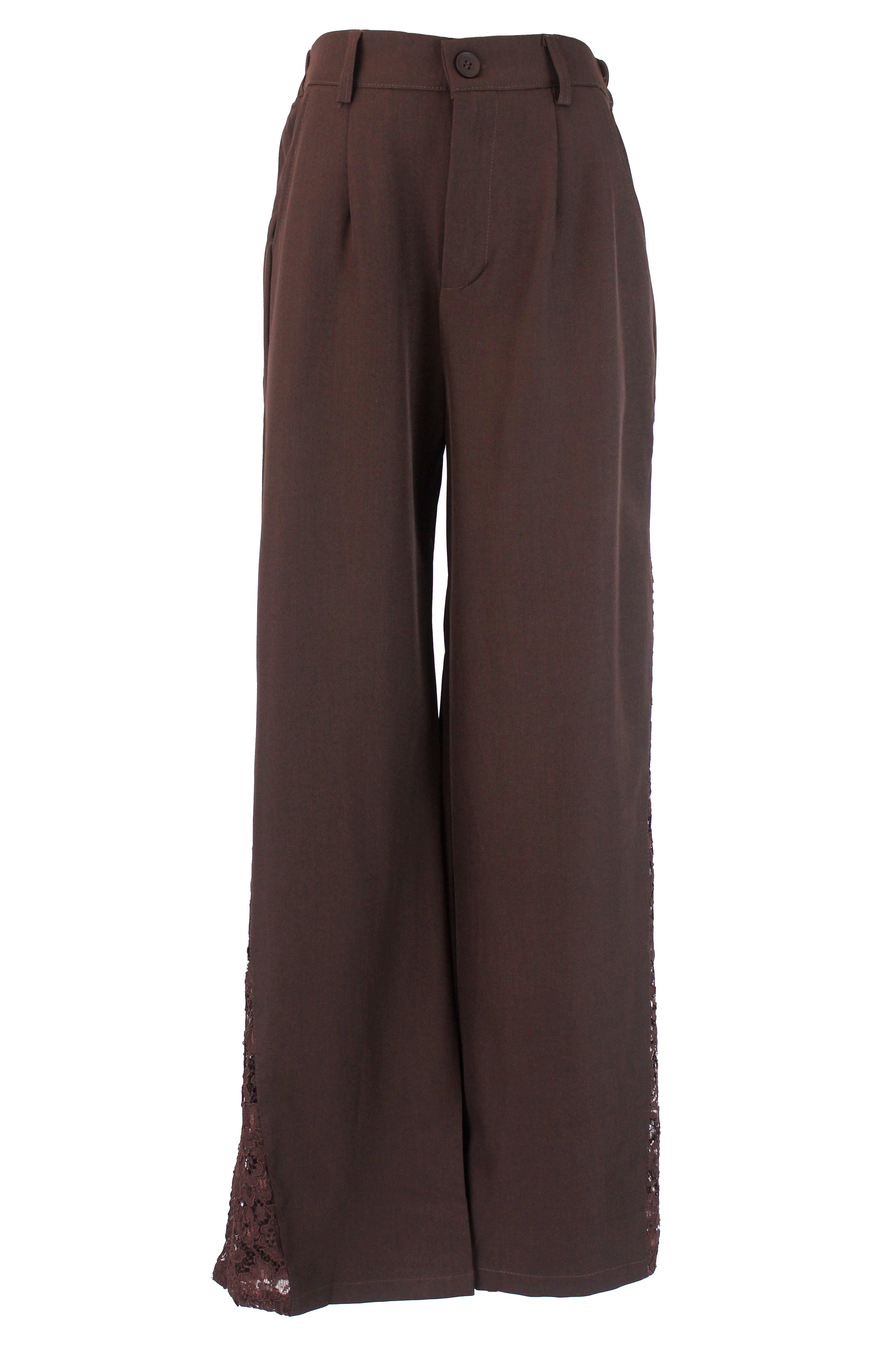 C277 Pantalón con Elástico Bordado de Flores a Los Lados