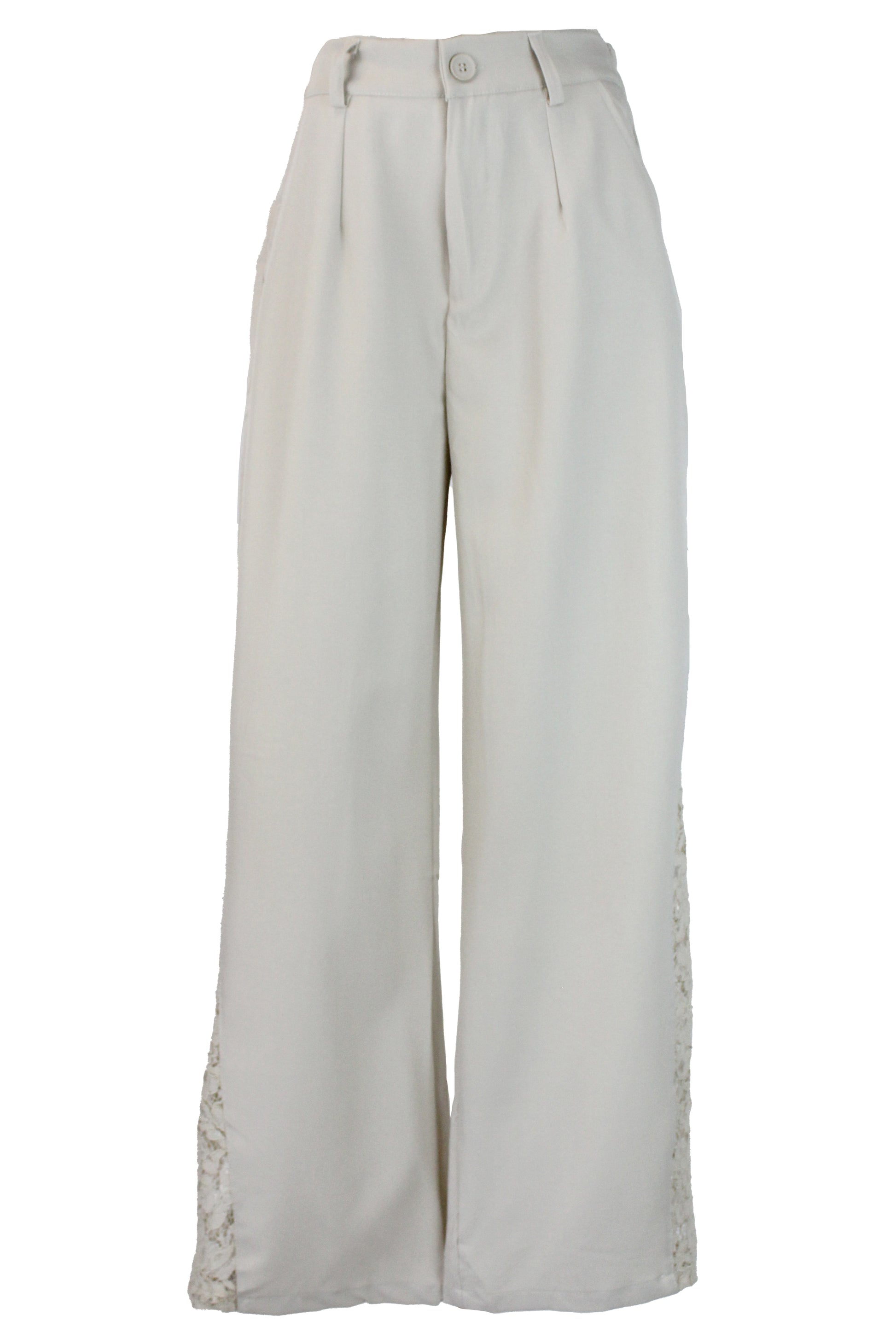 C277 Pantalón con Elástico Bordado de Flores a Los Lados