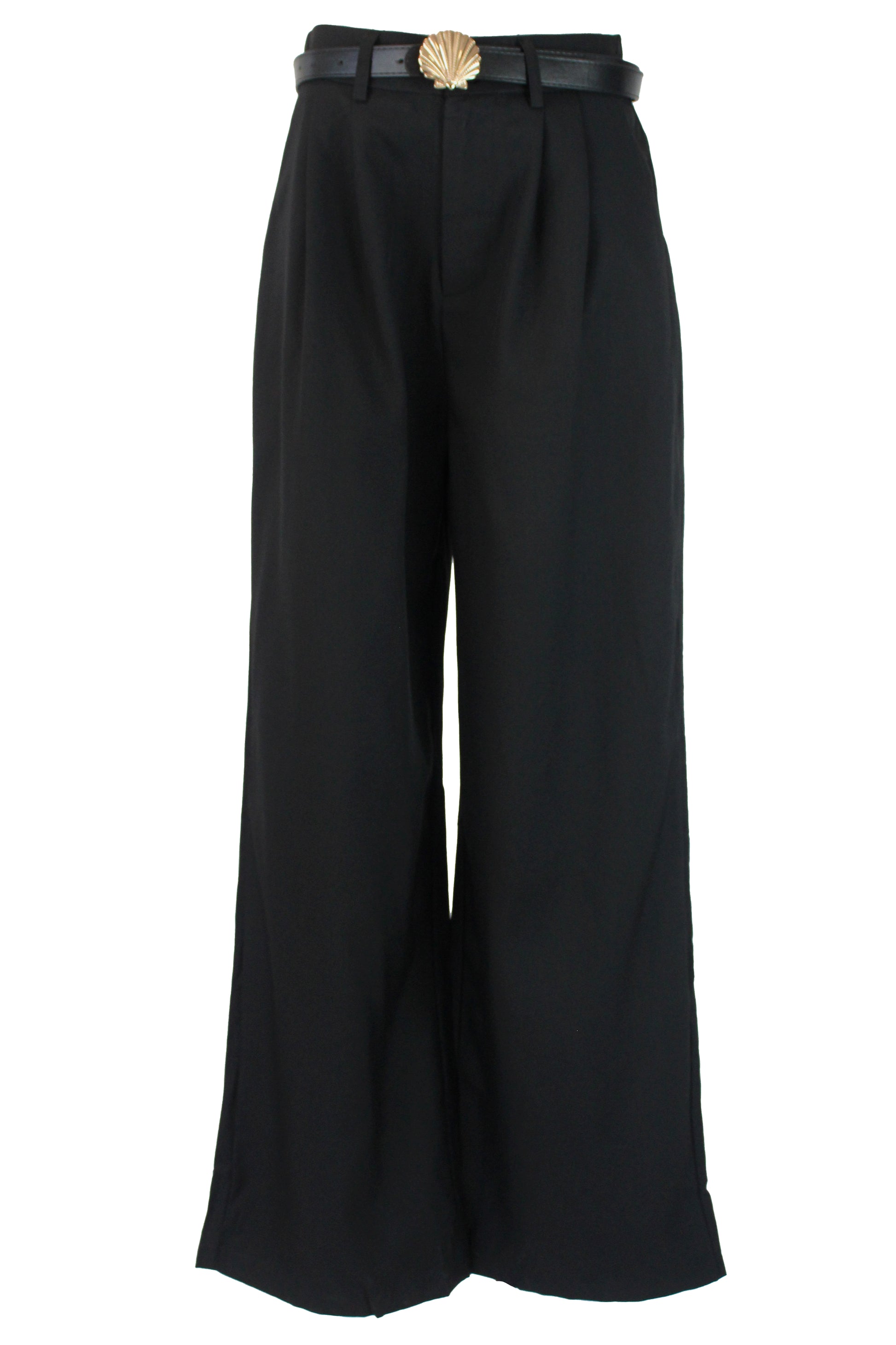 D25822 Pantalón Pierna Ancha Cinto Hebilla de Concha