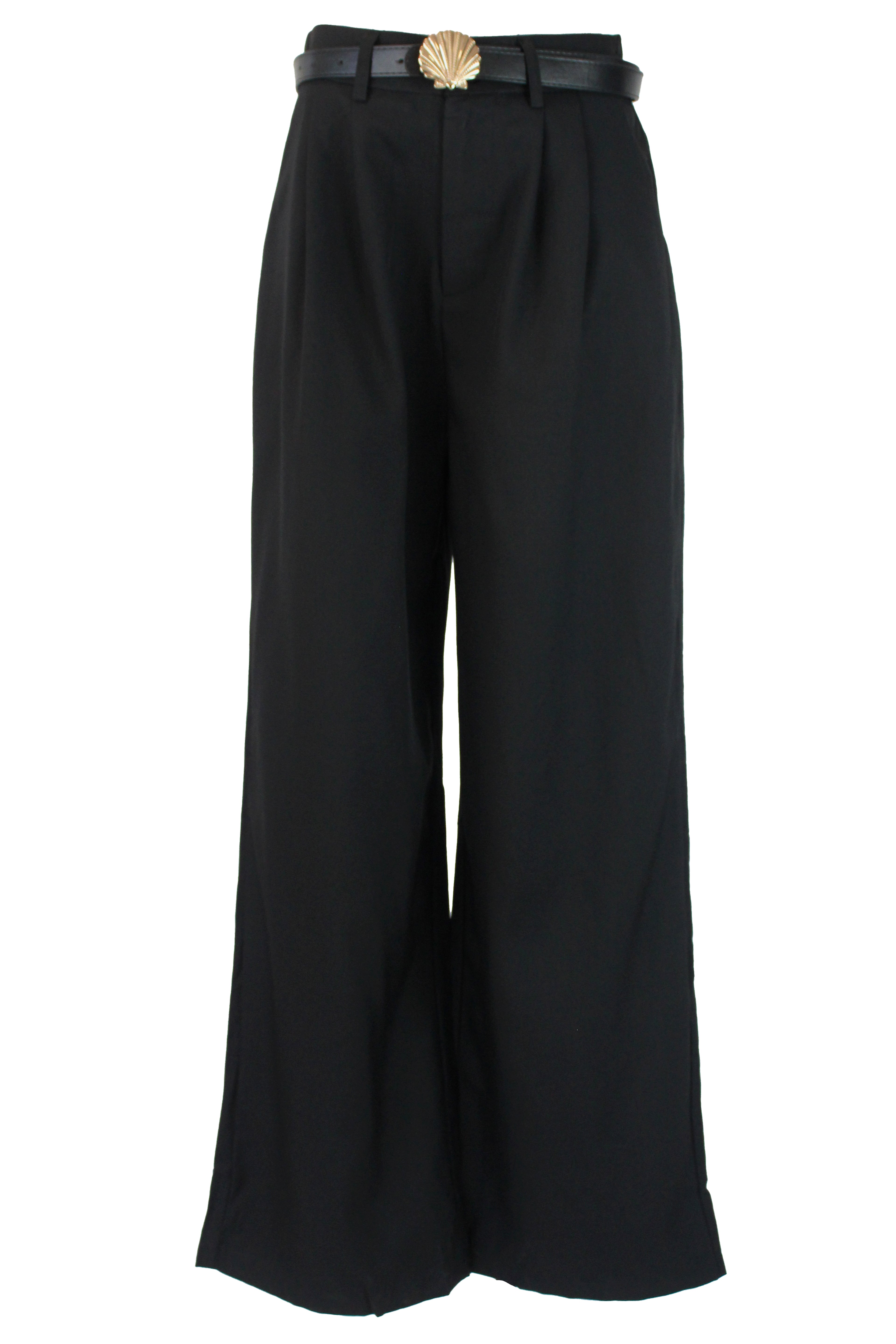 D25822 Pantalón Pierna Ancha Cinto Hebilla de Concha