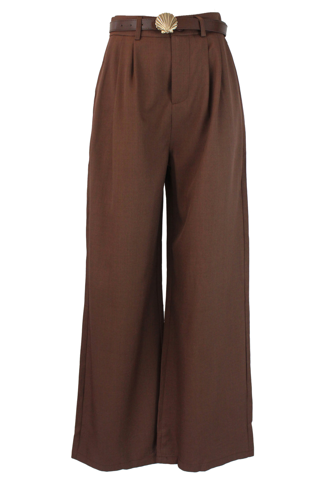 D25822 Pantalón Pierna Ancha Cinto Hebilla de Concha