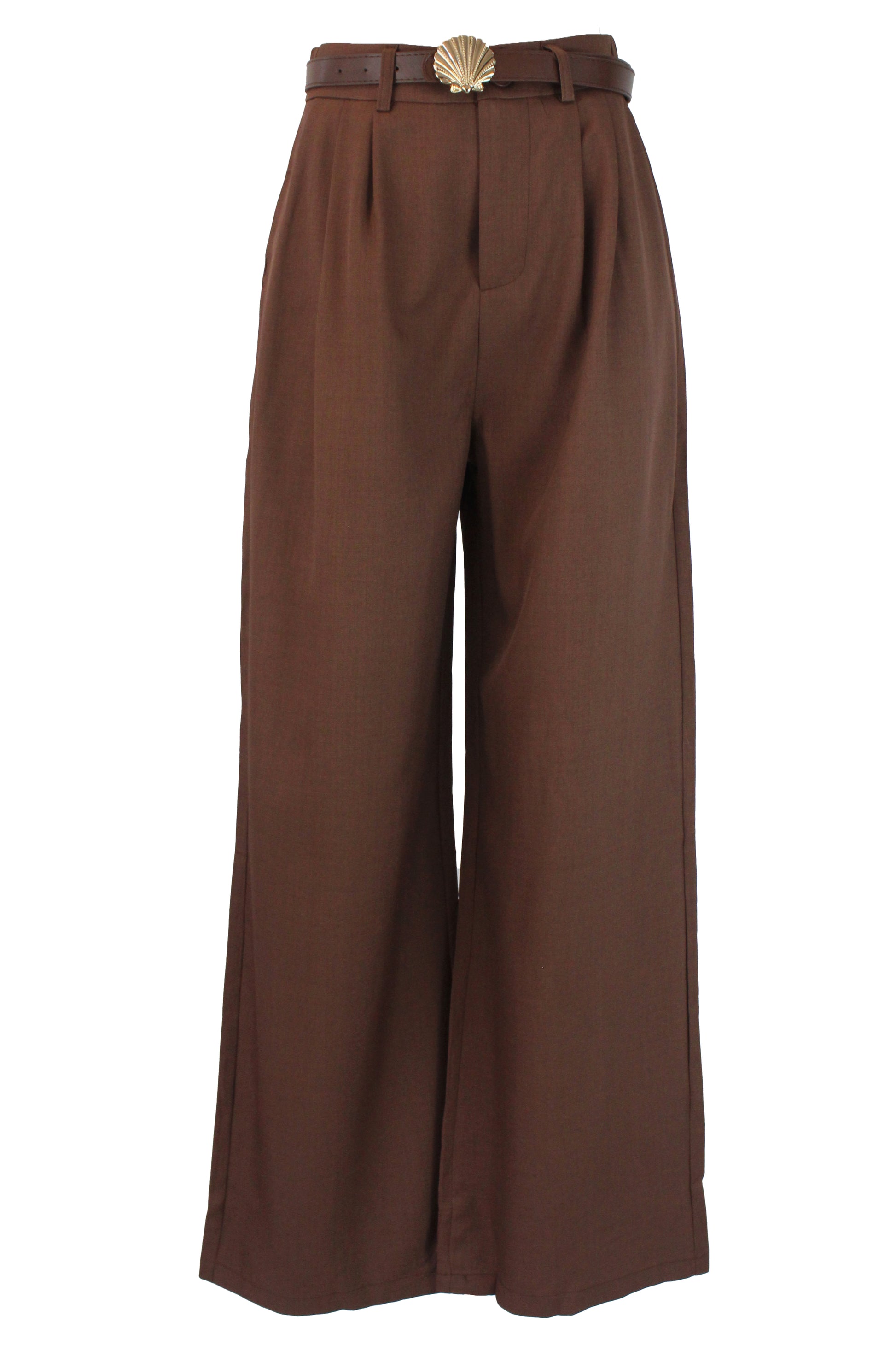 D25822 Pantalón Pierna Ancha Cinto Hebilla de Concha