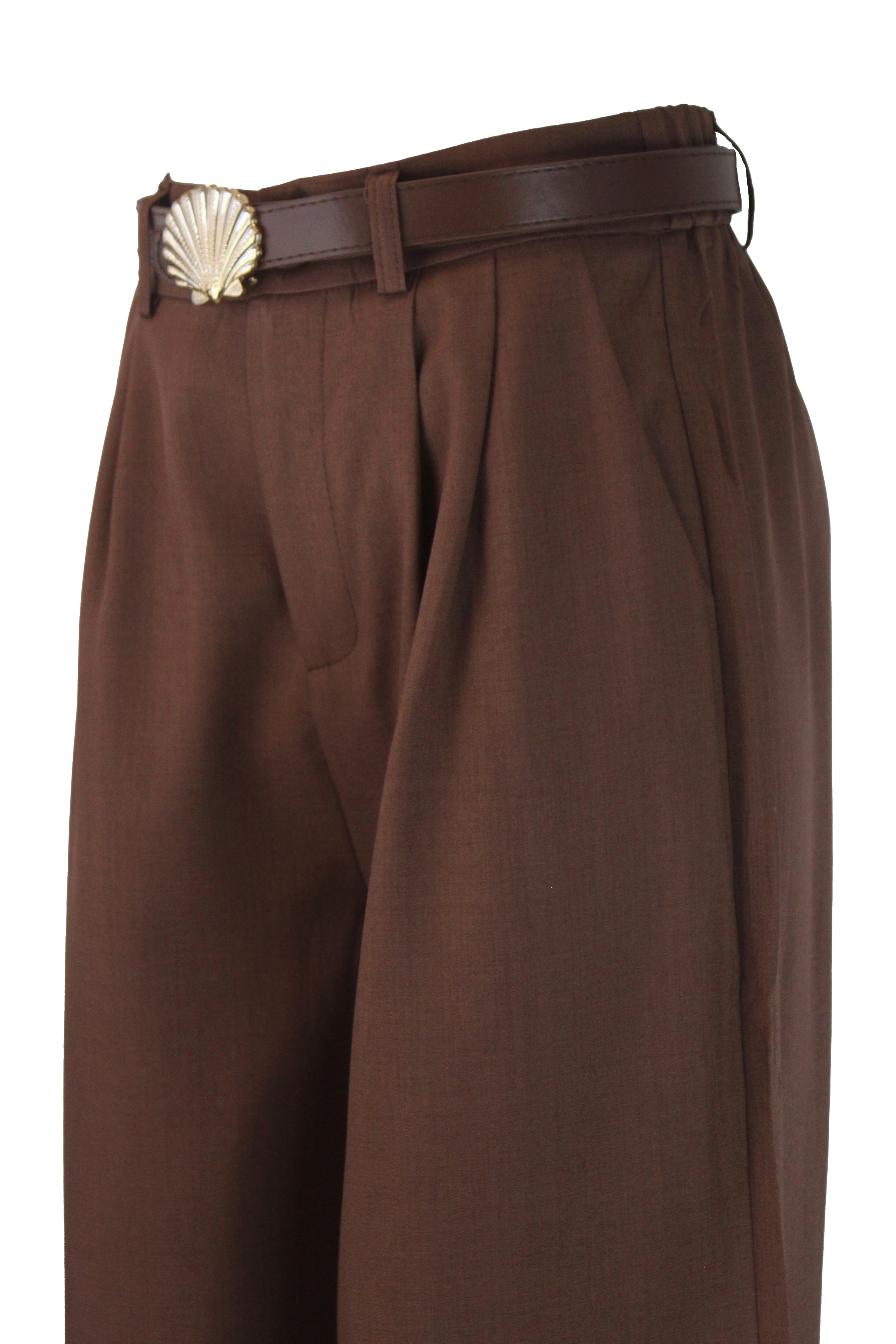 D25822 Pantalón Pierna Ancha Cinto Hebilla de Concha