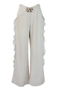 PS25917 Pantalón Lisa Ondas en Bordes Hebilla de Flores