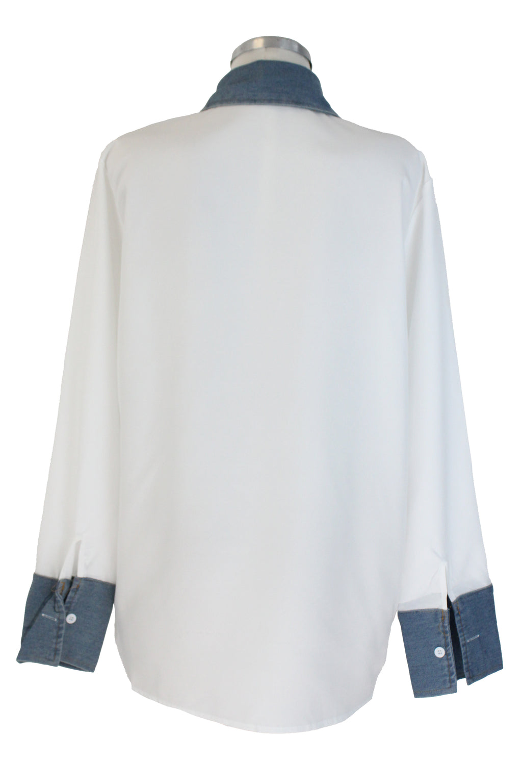 T35981 Camisa Lisa con Cuello y Muñecas de Mezclilla