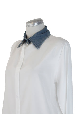 T35981 Camisa Lisa con Cuello y Muñecas de Mezclilla