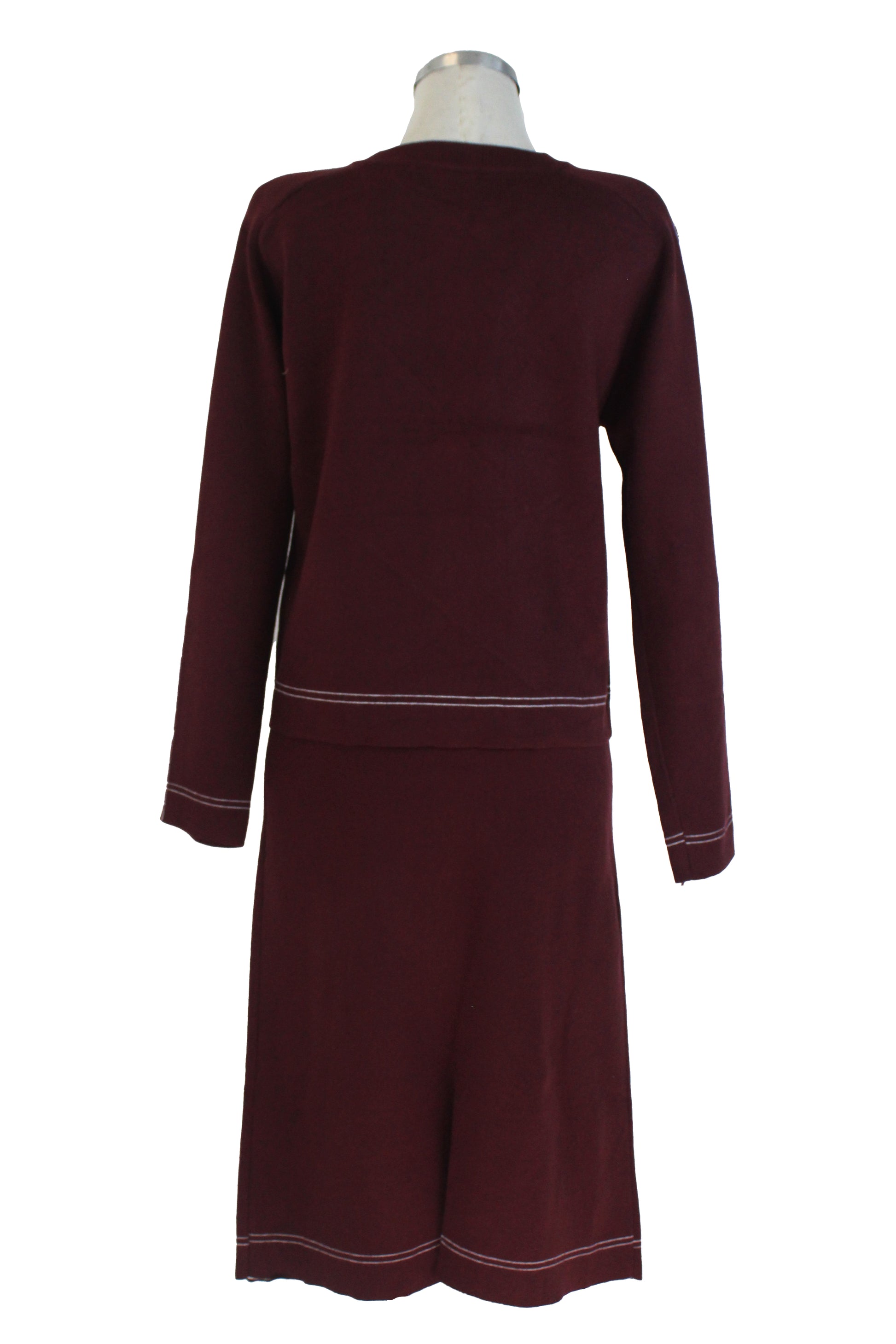 H967 Conjuto Tipo Suéter con Falda Bordes con Doble Raya