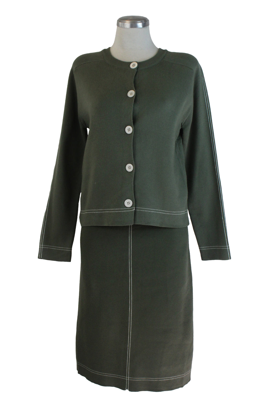 H967 Conjuto Tipo Suéter con Falda Bordes con Doble Raya