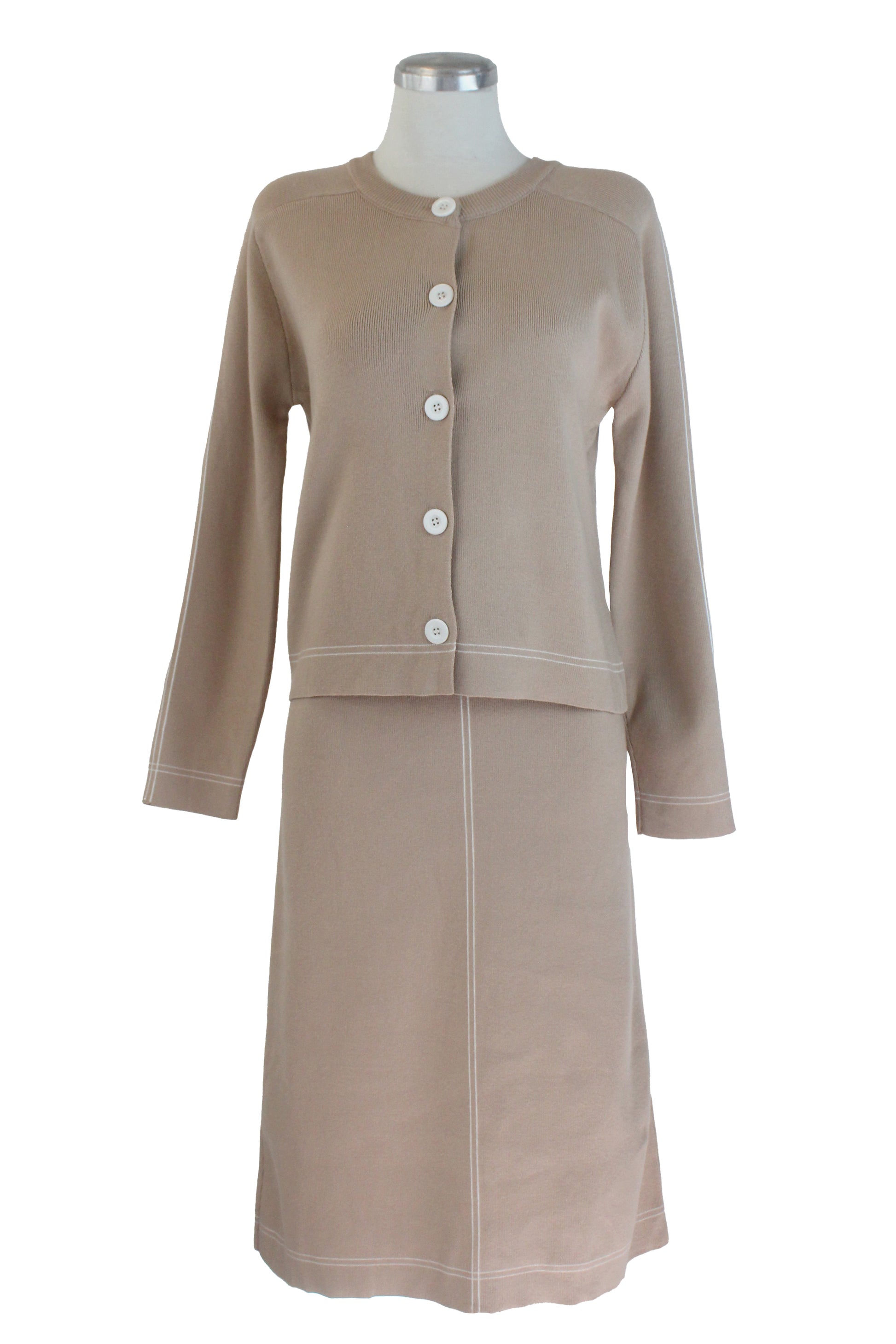 H967 Conjuto Tipo Suéter con Falda Bordes con Doble Raya