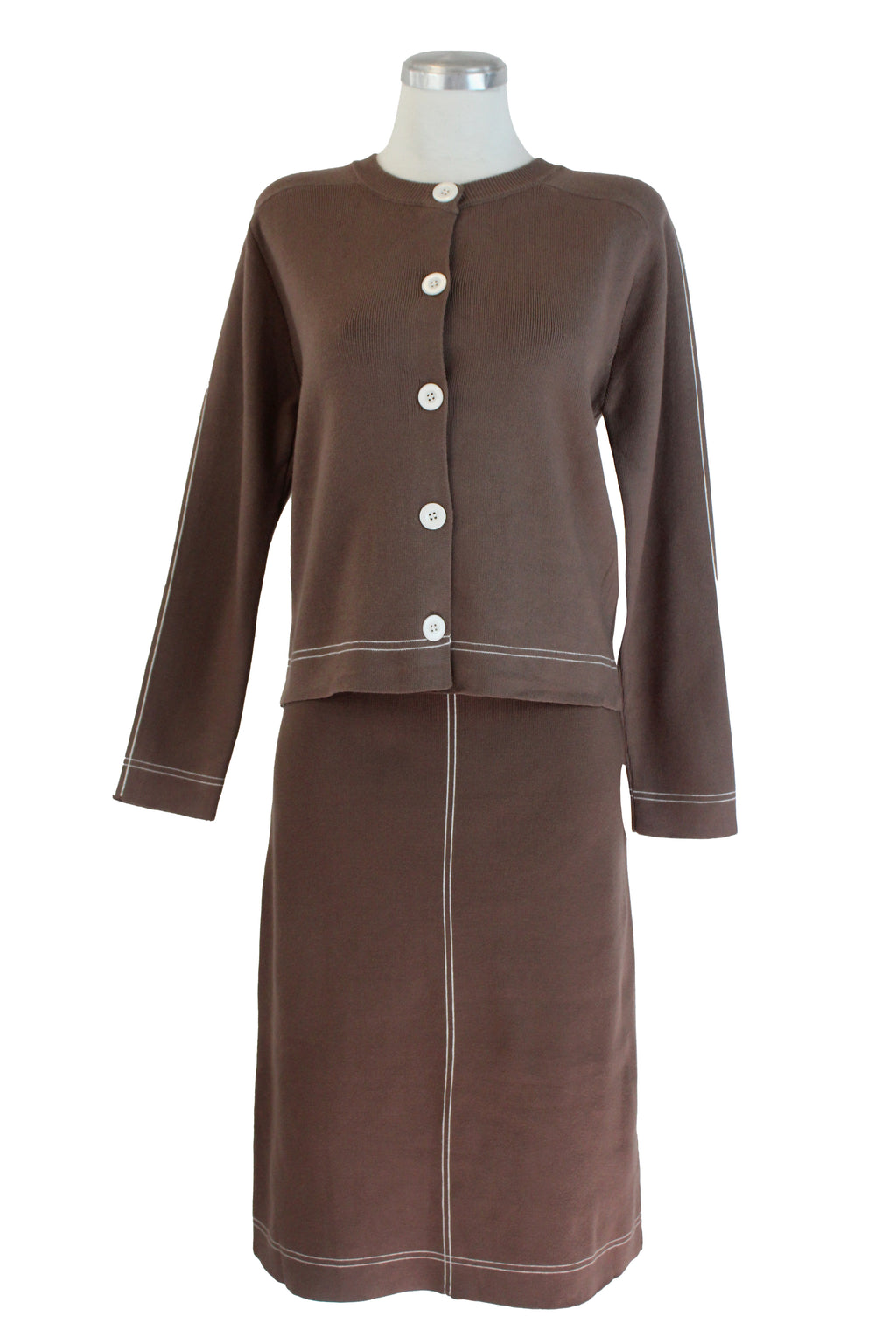 H967 Conjuto Tipo Suéter con Falda Bordes con Doble Raya