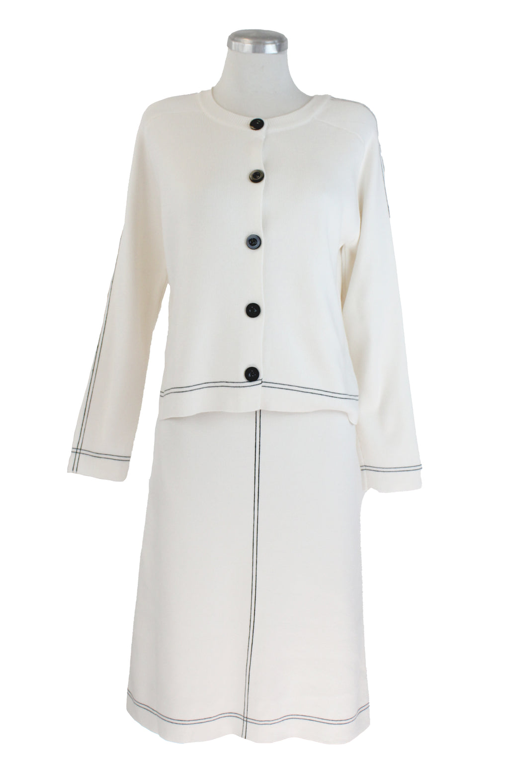 H967 Conjuto Tipo Suéter con Falda Bordes con Doble Raya