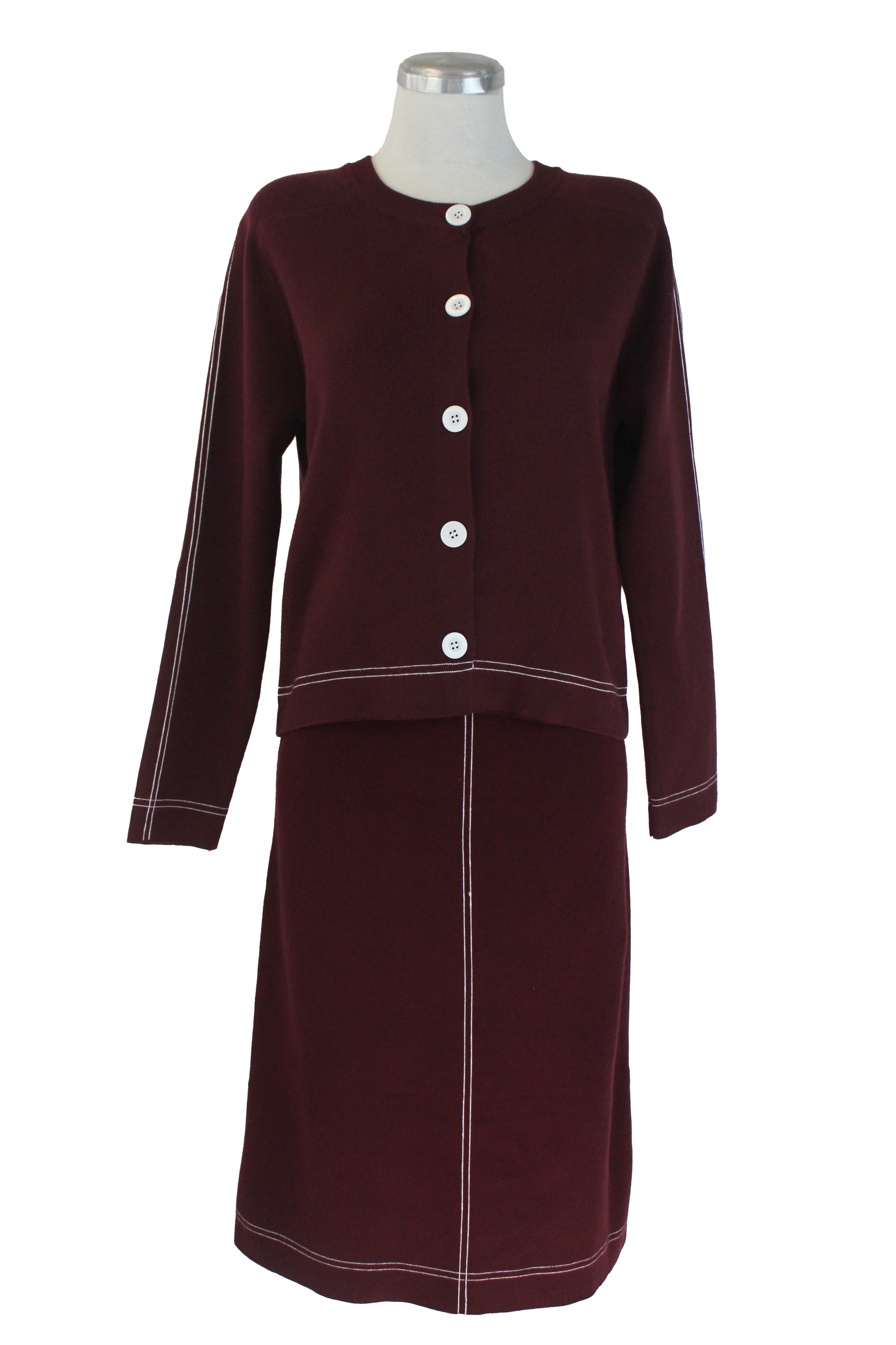 H967 Conjuto Tipo Suéter con Falda Bordes con Doble Raya