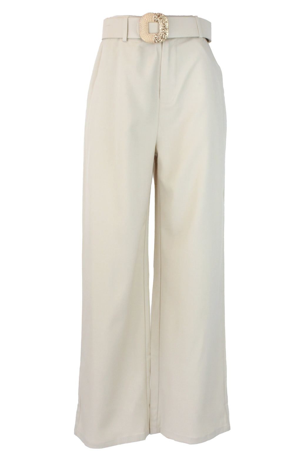 D25818 Pantalón Liso con Cinto Hebilla Cuadrada Grabada