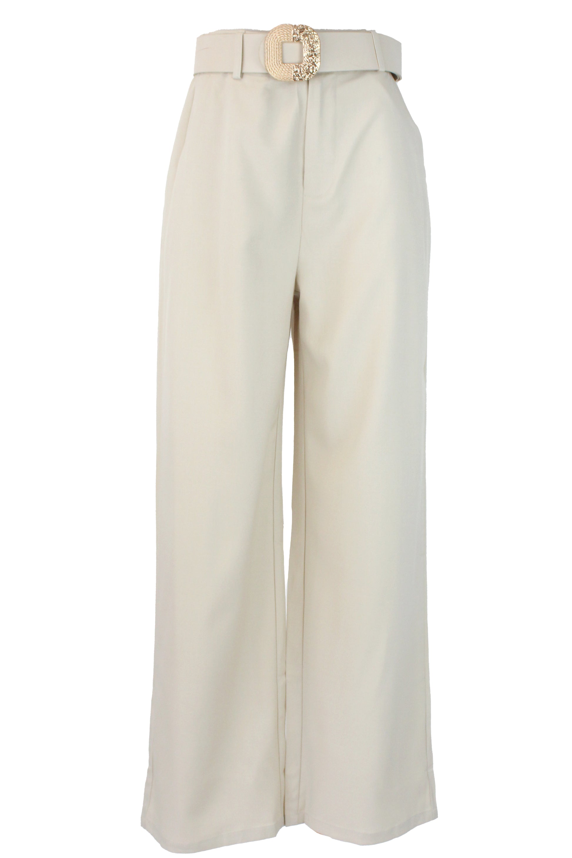 D25818 Pantalón Liso con Cinto Hebilla Cuadrada Grabada