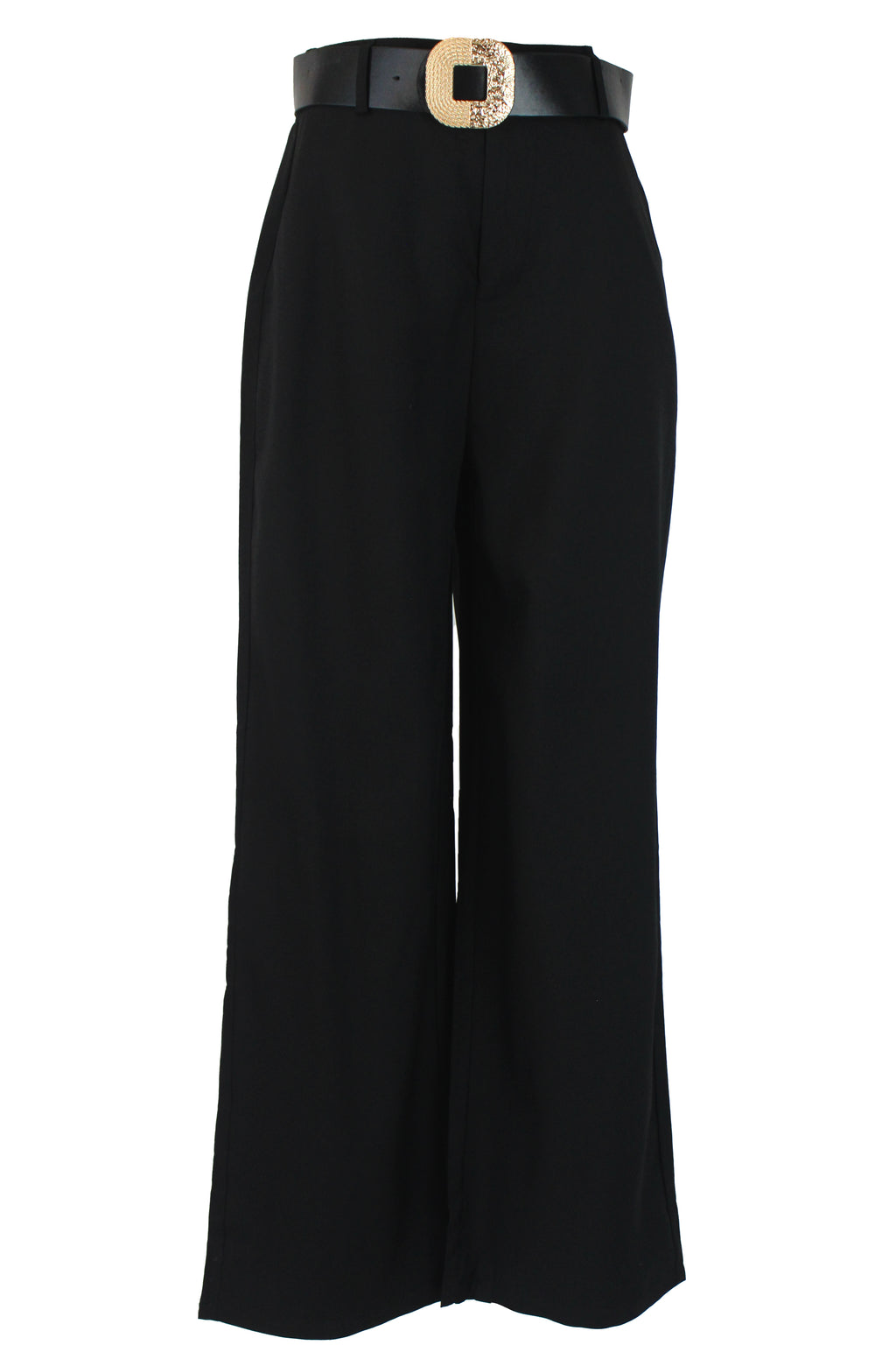 D25818 Pantalón Liso con Cinto Hebilla Cuadrada Grabada