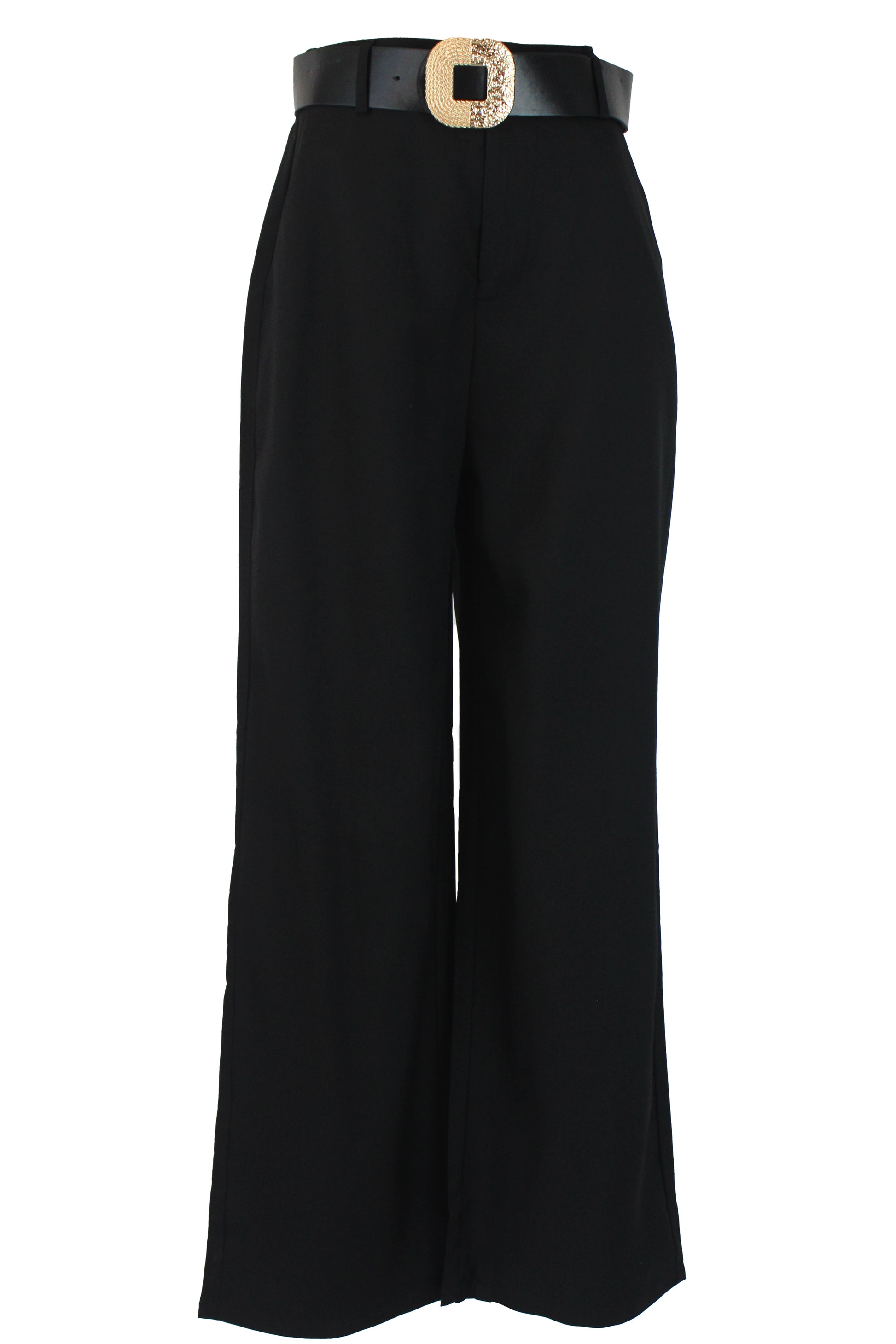 D25818 Pantalón Liso con Cinto Hebilla Cuadrada Grabada