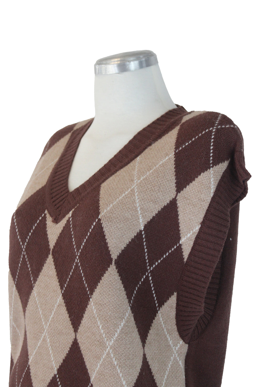 T3153 Chaleco Tejido Rombos Bordes Rayados