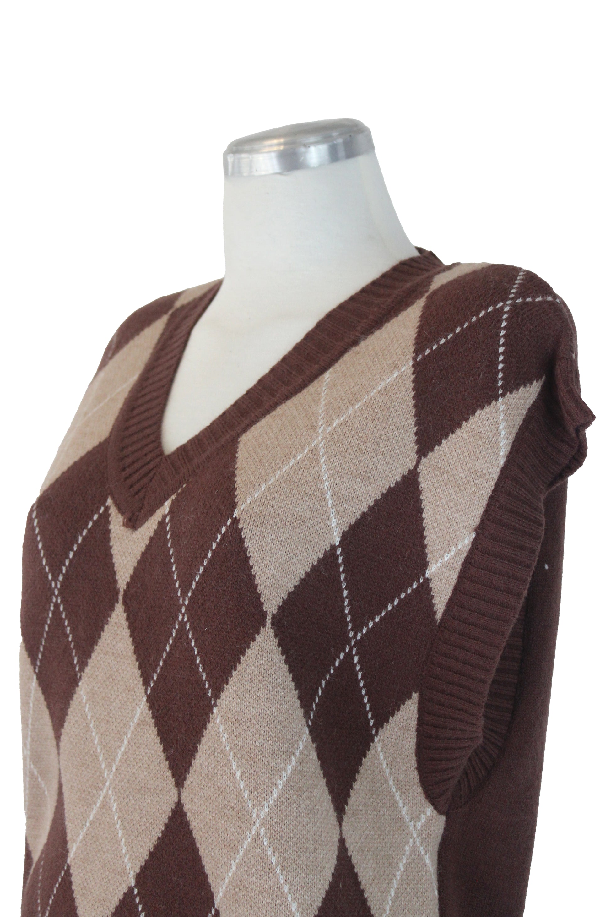 T3153 Chaleco Tejido Rombos Bordes Rayados