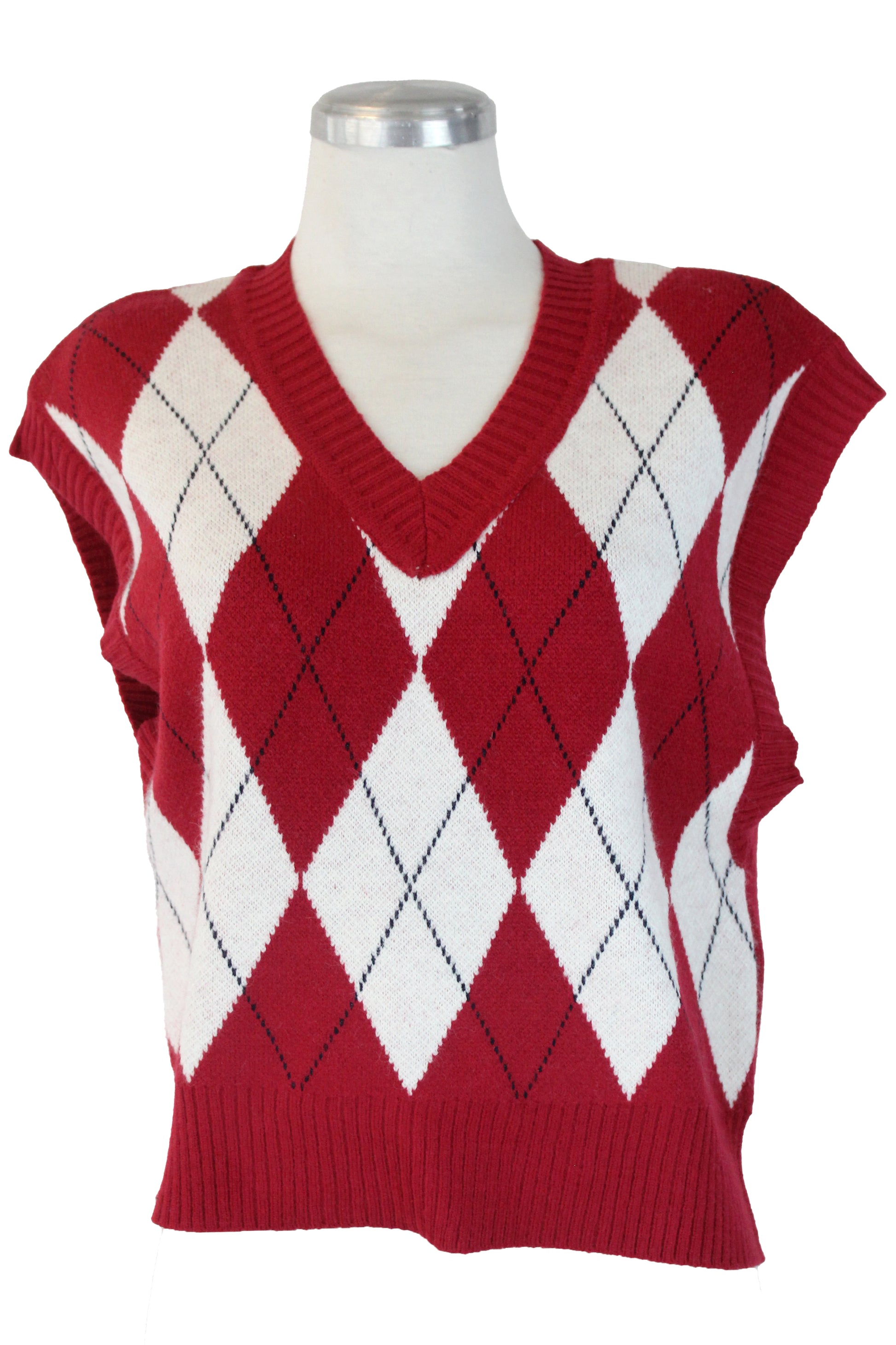 T3153 Chaleco Tejido Rombos Bordes Rayados