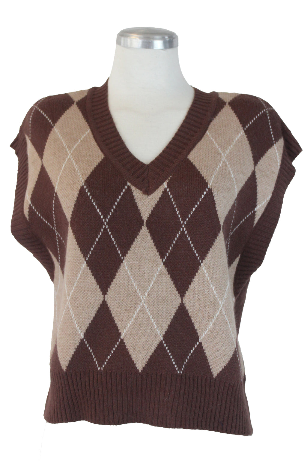 T3153 Chaleco Tejido Rombos Bordes Rayados