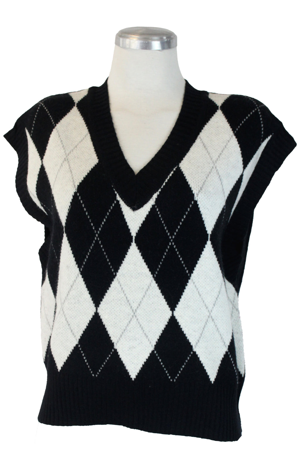 T3153 Chaleco Tejido Rombos Bordes Rayados