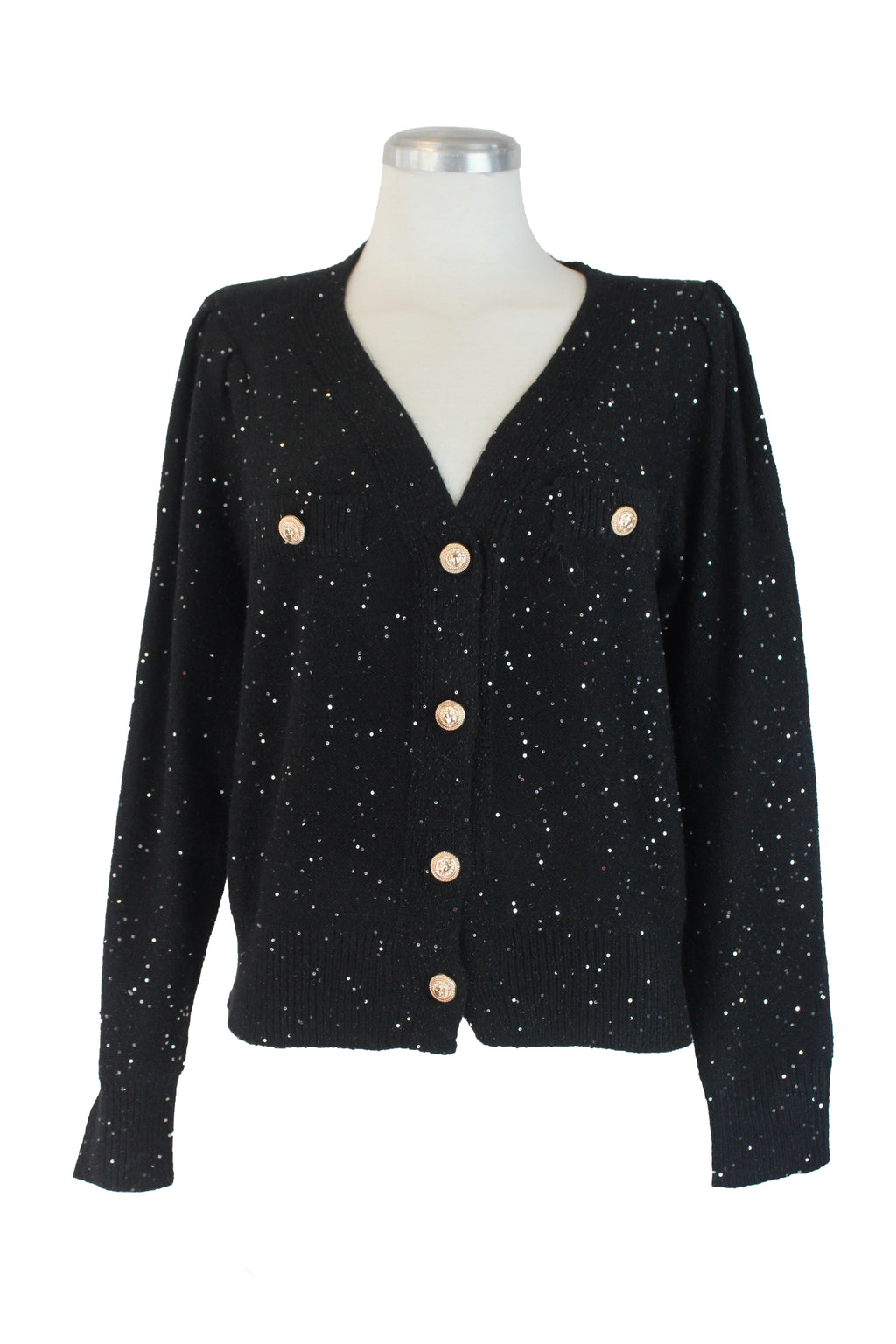 AB607 Suéter con Brillos y Botones Grabados