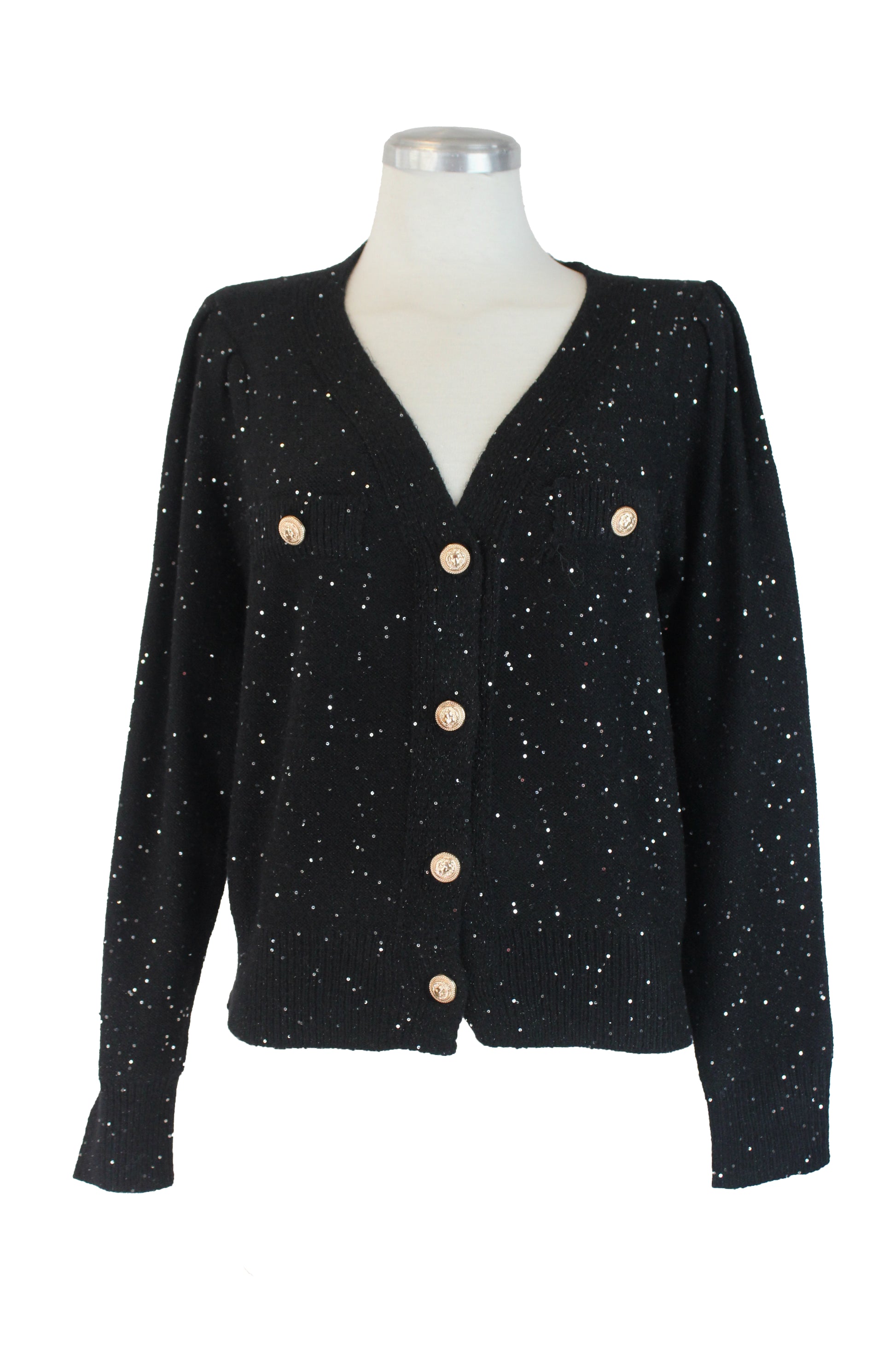 AB607 Suéter con Brillos y Botones Grabados