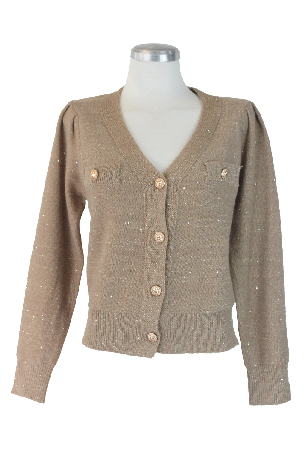 AB607 Suéter con Brillos y Botones Grabados