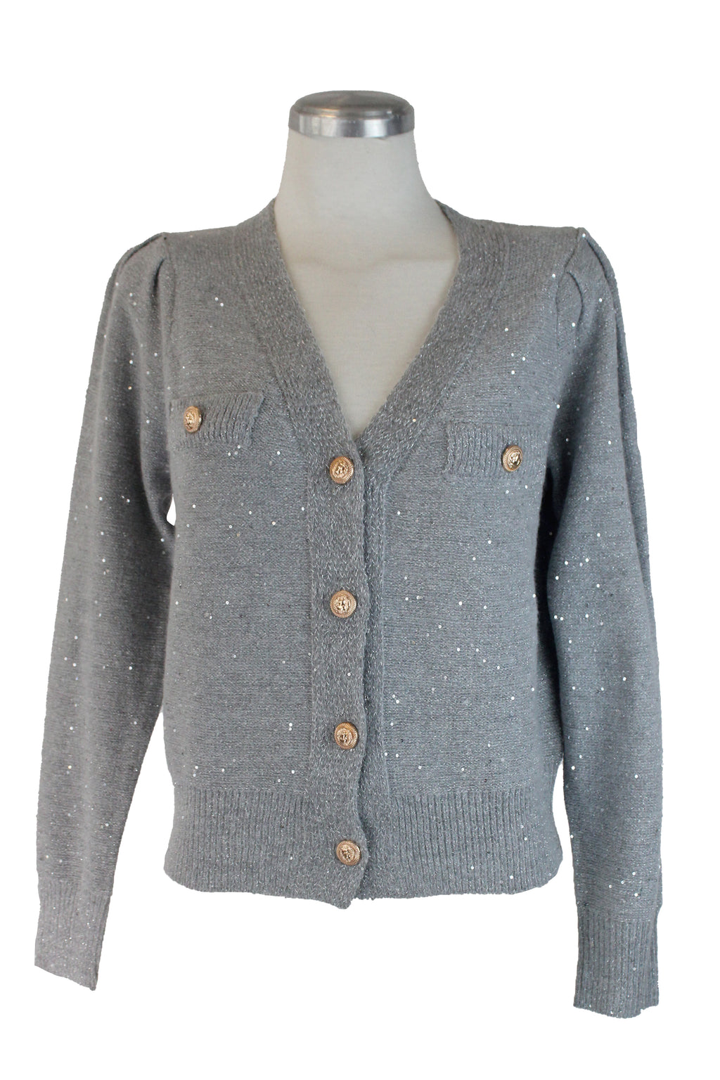 AB607 Suéter con Brillos y Botones Grabados