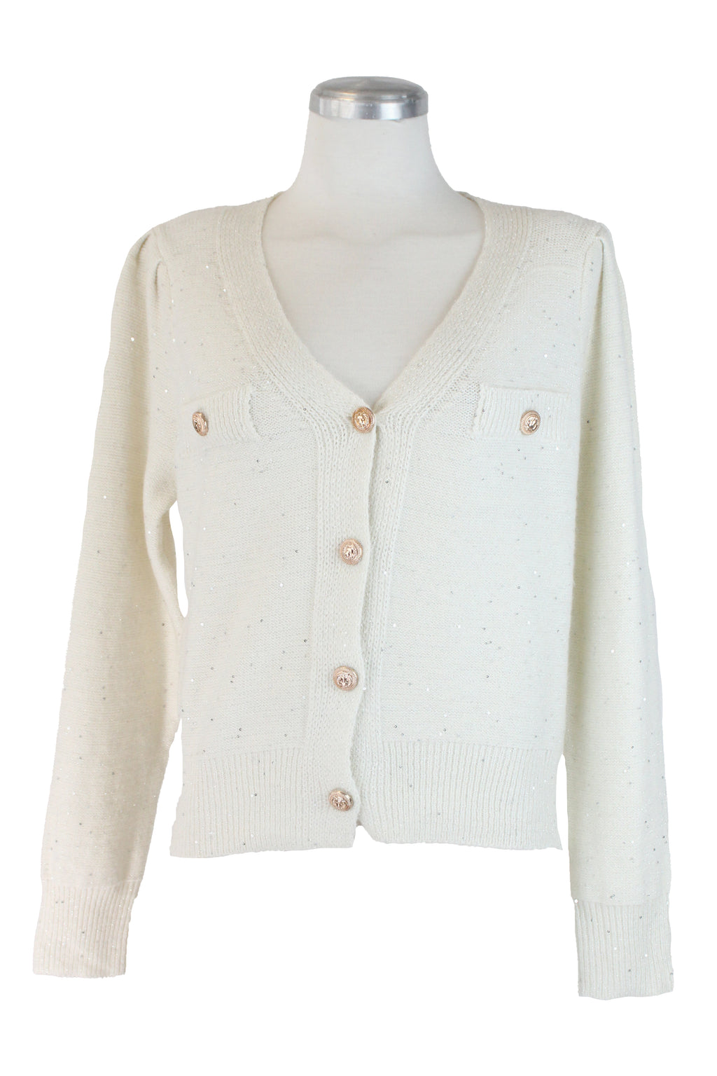 AB607 Suéter con Brillos y Botones Grabados