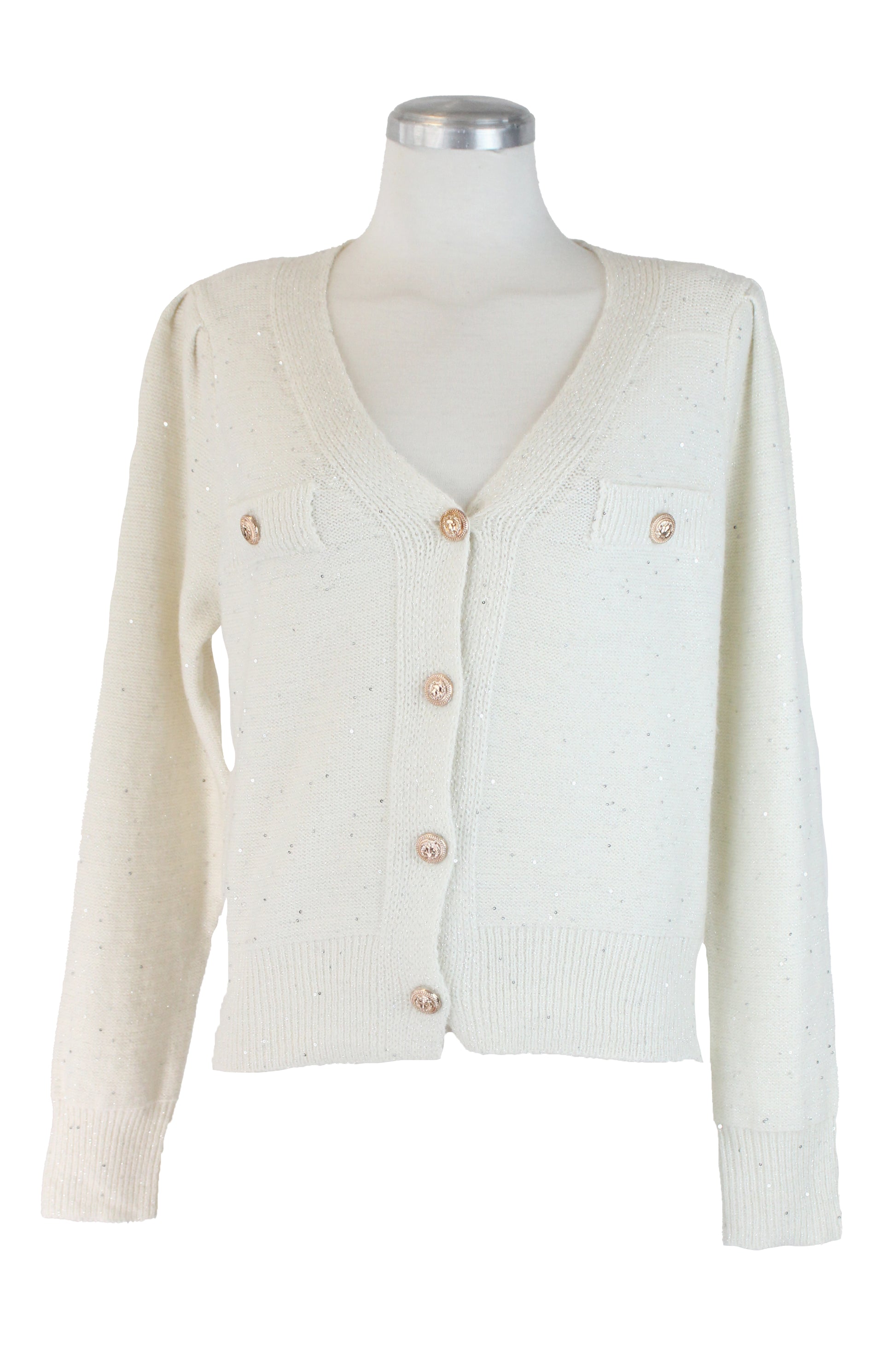 AB607 Suéter con Brillos y Botones Grabados