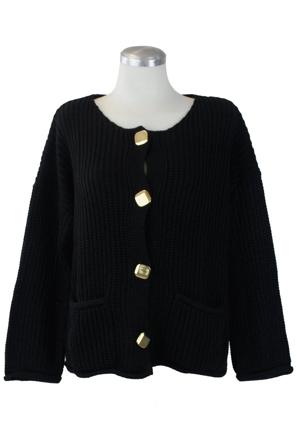 25650 Suéter Tejido Trenzado con Botones Cuadrados