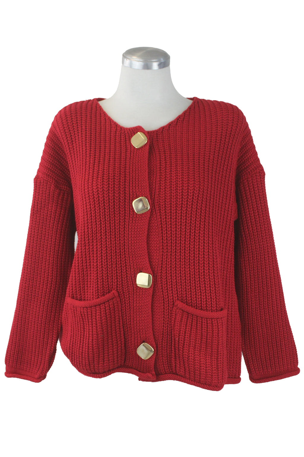 25650 Suéter Tejido Trenzado con Botones Cuadrados