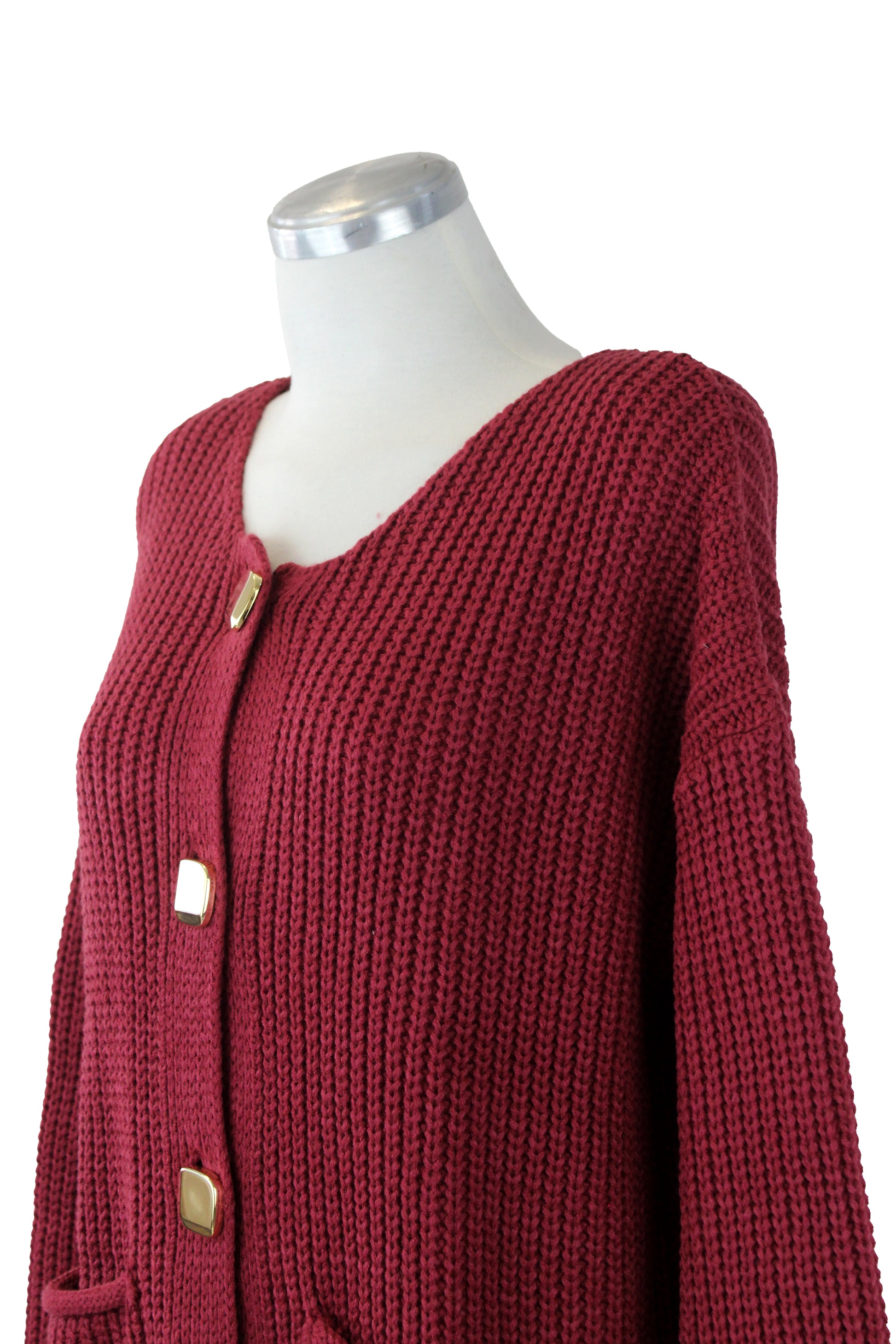 25650 Suéter Tejido Trenzado con Botones Cuadrados