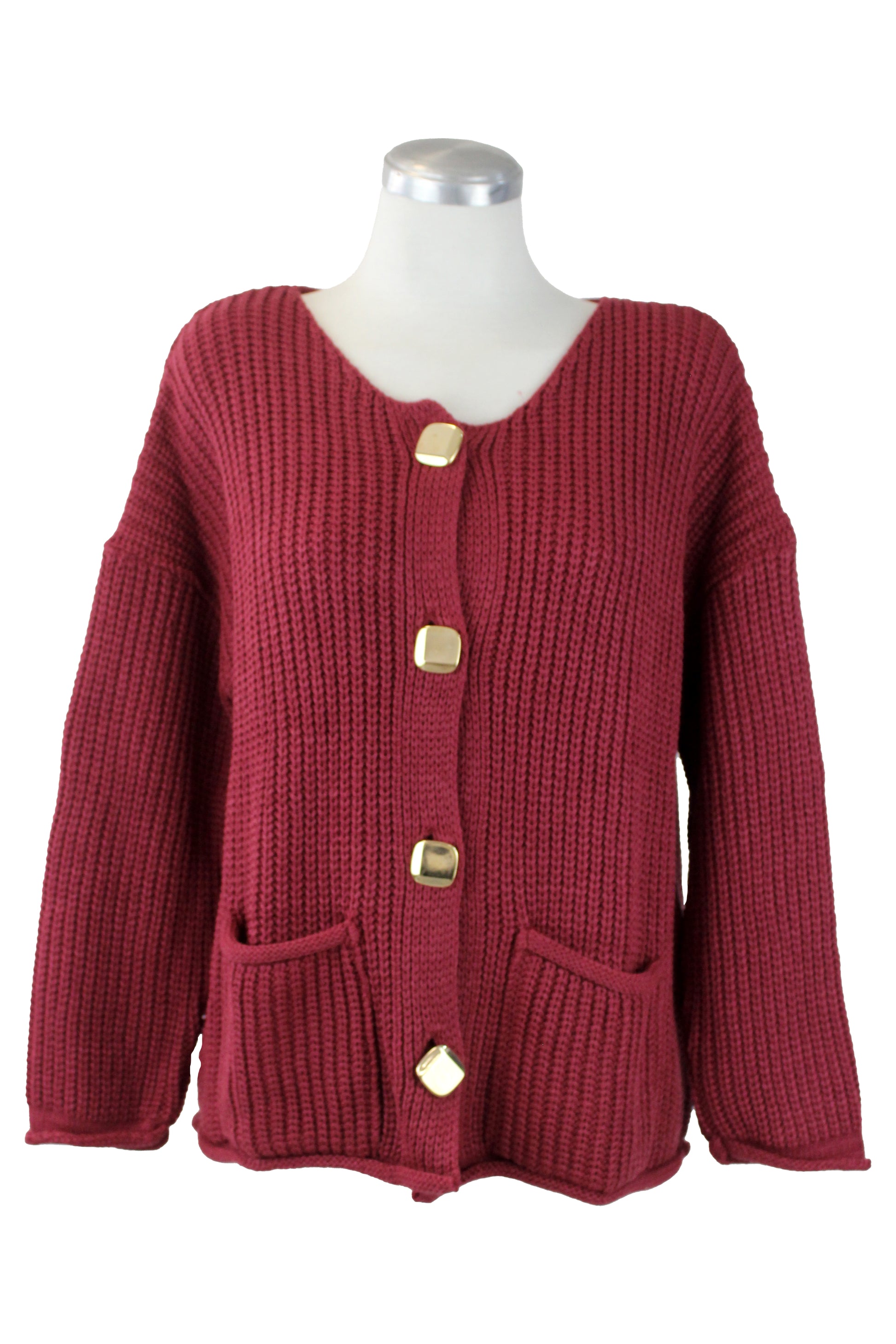 25650 Suéter Tejido Trenzado con Botones Cuadrados