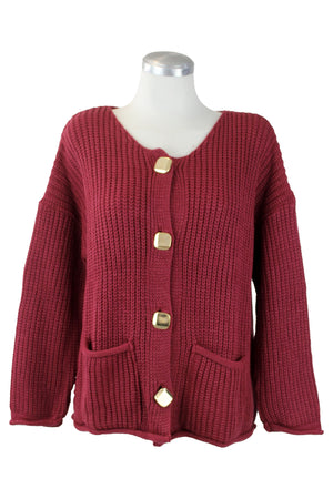 25650 Suéter Tejido Trenzado con Botones Cuadrados