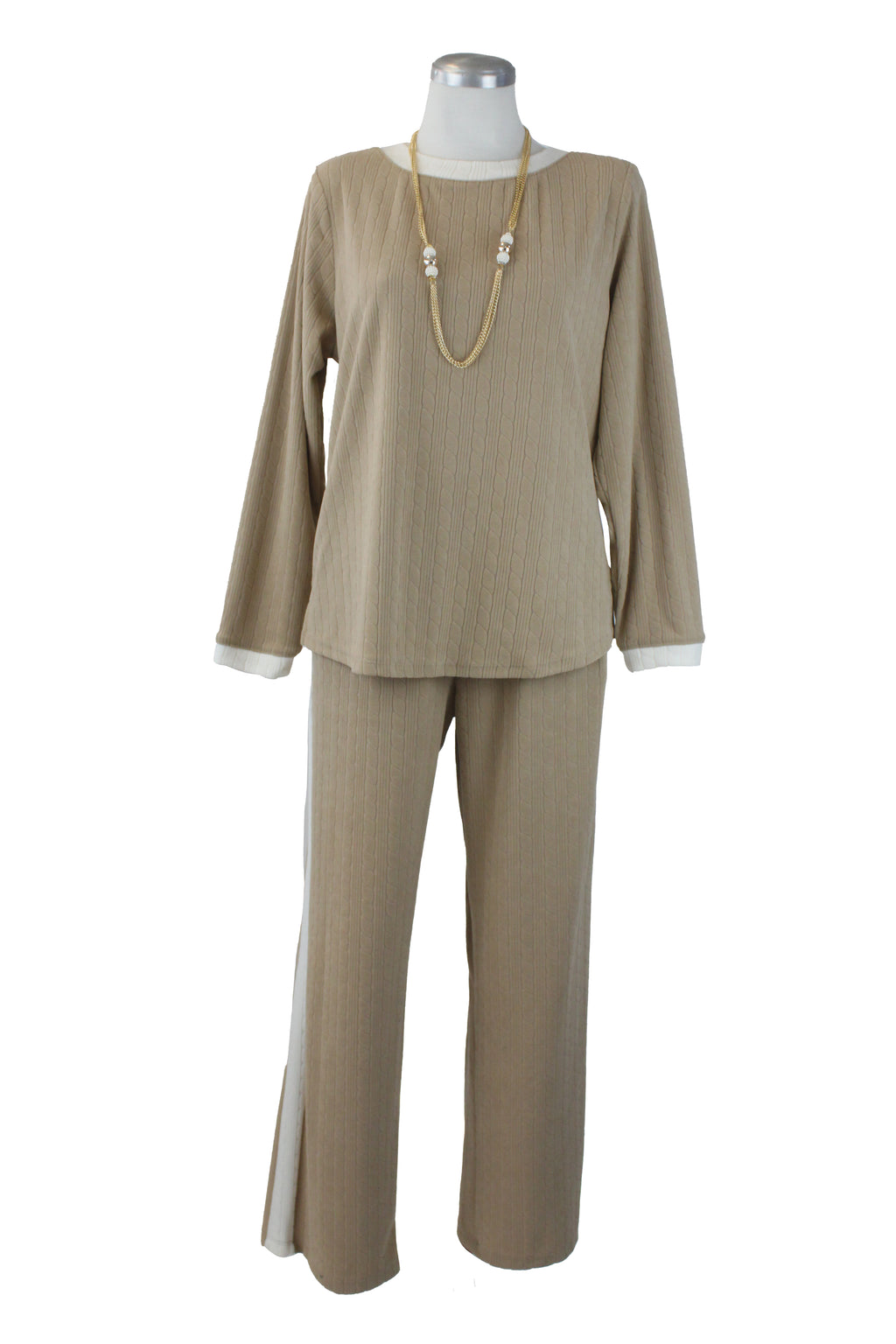 0405 Conjunto Diseño Trenzado con Collar Pantalón Líneas Laterales