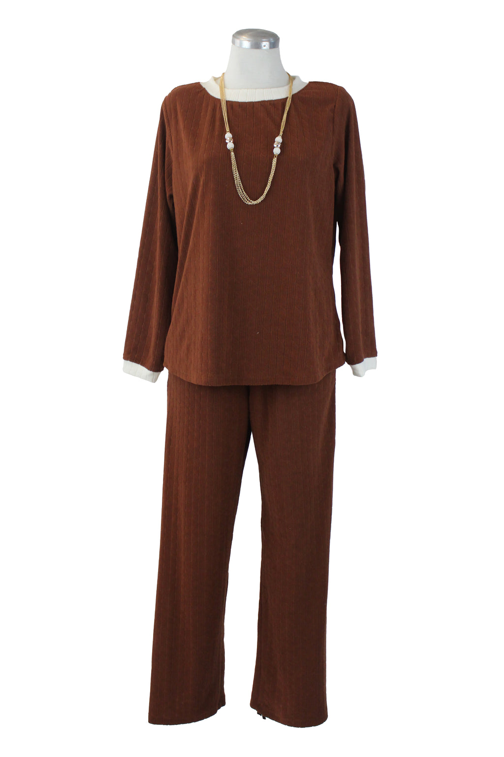 0405 Conjunto Diseño Trenzado con Collar Pantalón Líneas Laterales