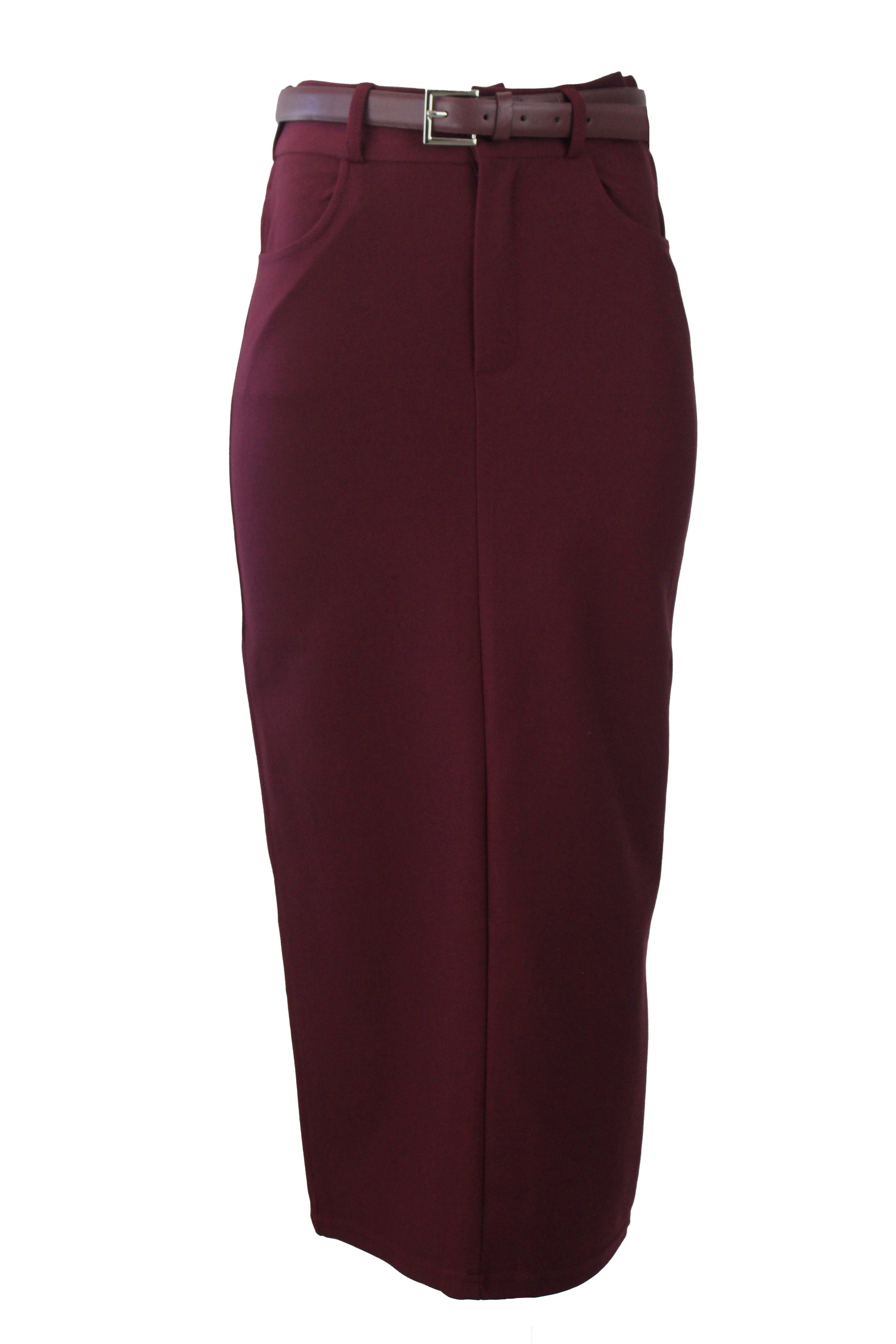 T3040 Falda Lisa con Cinto Hebilla Cuadrada